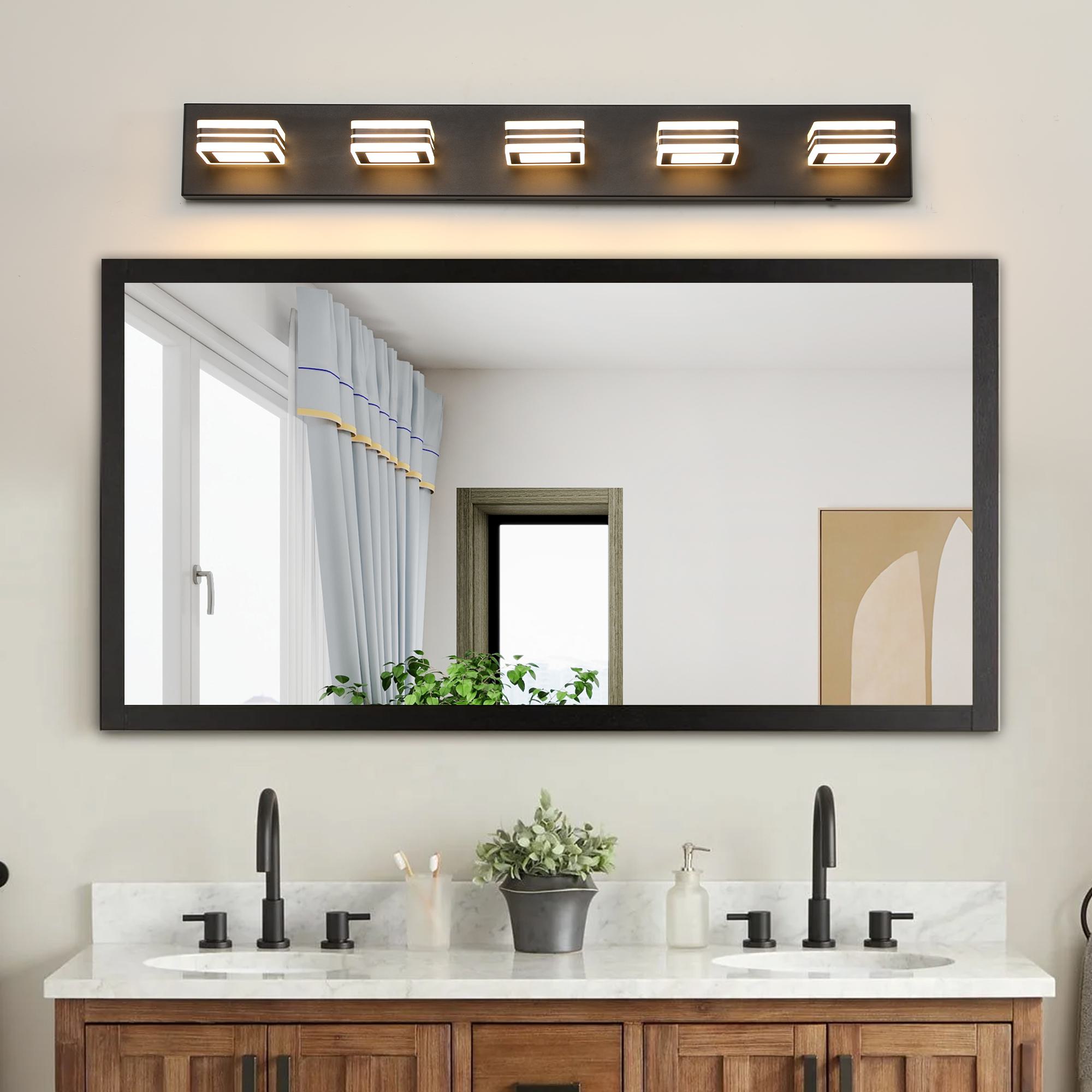 Modern 5-Light LED Vanity Light with Iron and Acrylic, Dimmable Bathroom Wall Fixture, Ideal for Mirror Lighting, 33.5" L x 4.5" W x 5" H, Black