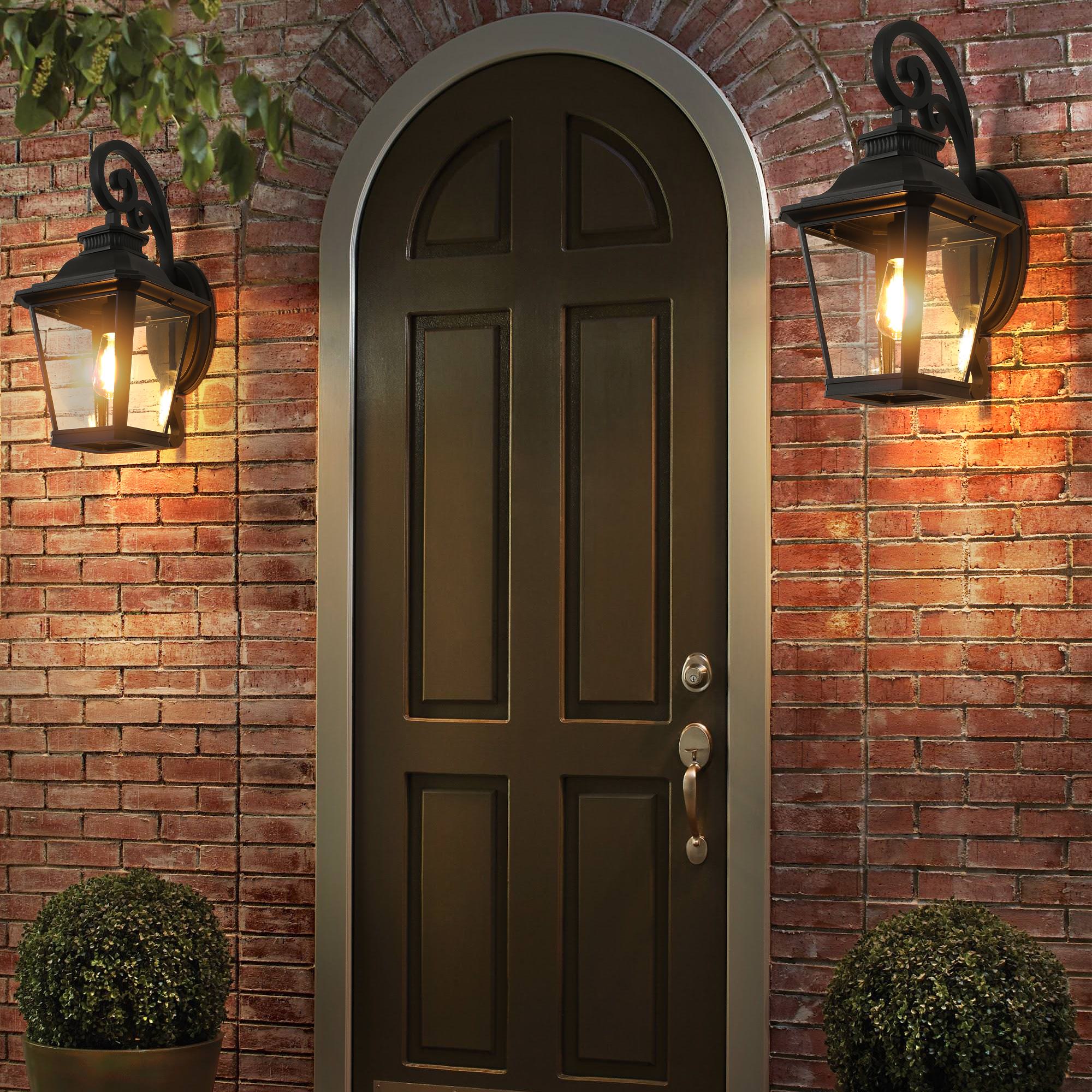 14" Outdoor Wall Lanterns 2-Pack with Clear Glass Panels, Vintage Exterior Light Fixture for Porch, Patio, Garden, 14" L x 11" W x 21" H, Black
