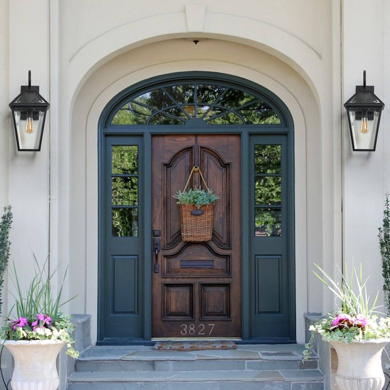 21" Outdoor Wall Lantern Light 2-Pack with Weather Resistant, Modern Metal, Glass Sconce for Porch and Patio, 24" L x 10" W x 21" H, Black