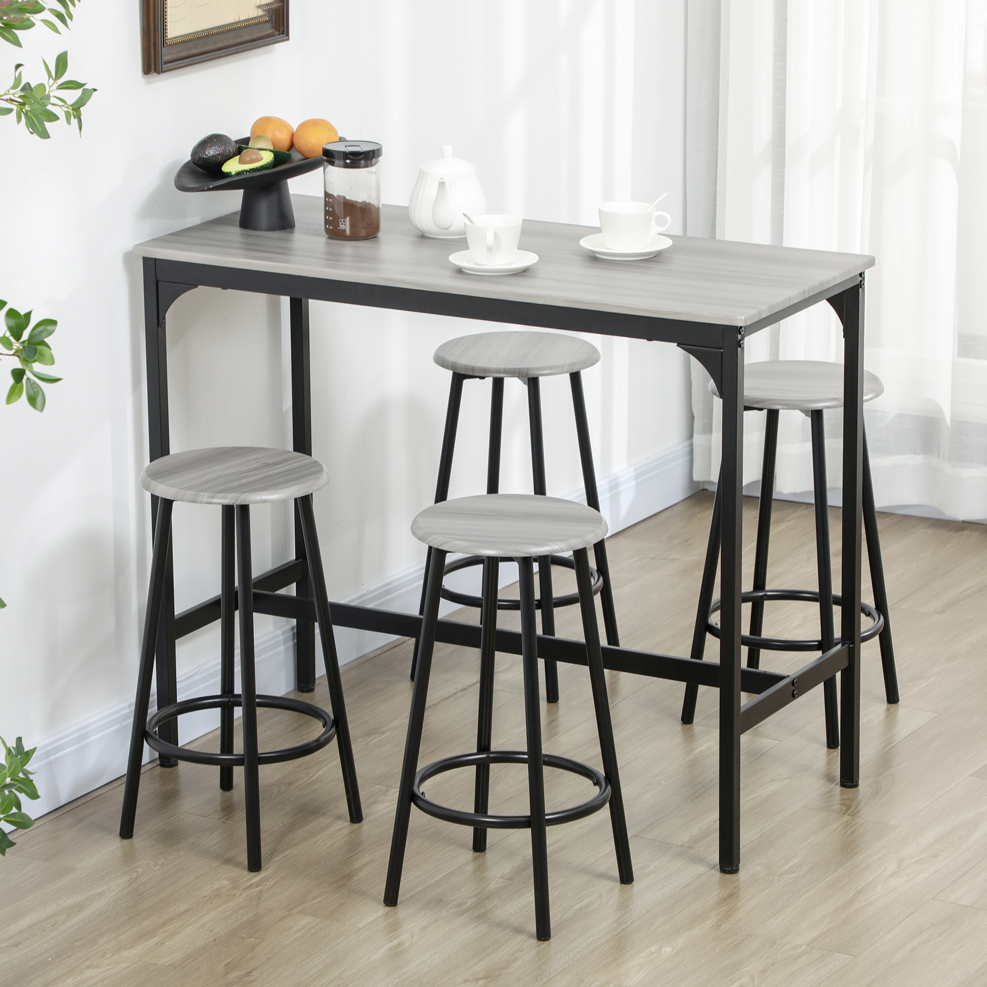 HOMCOM 5-Piece Counter Height Bar Table and Chairs, Dining
