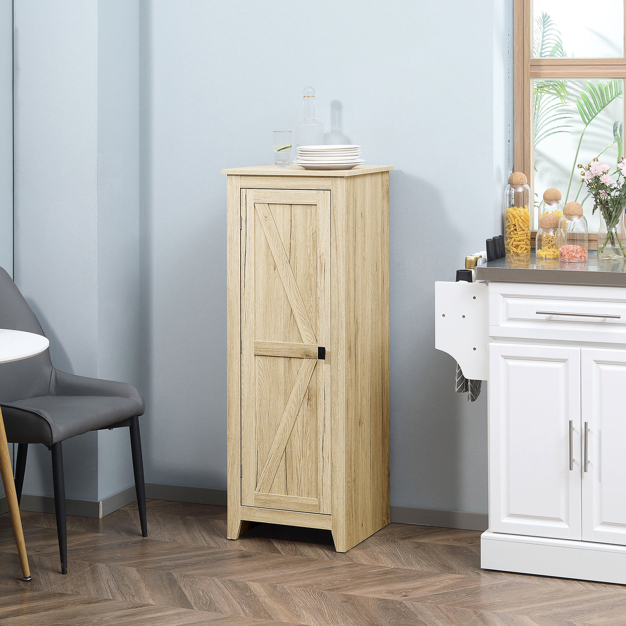 HOMCOM Natural 47.25" Kitchen Pantry Cabinet: Freestanding Storage Cabinet with Barn Door and Adjustable Shelves Aosom Canada