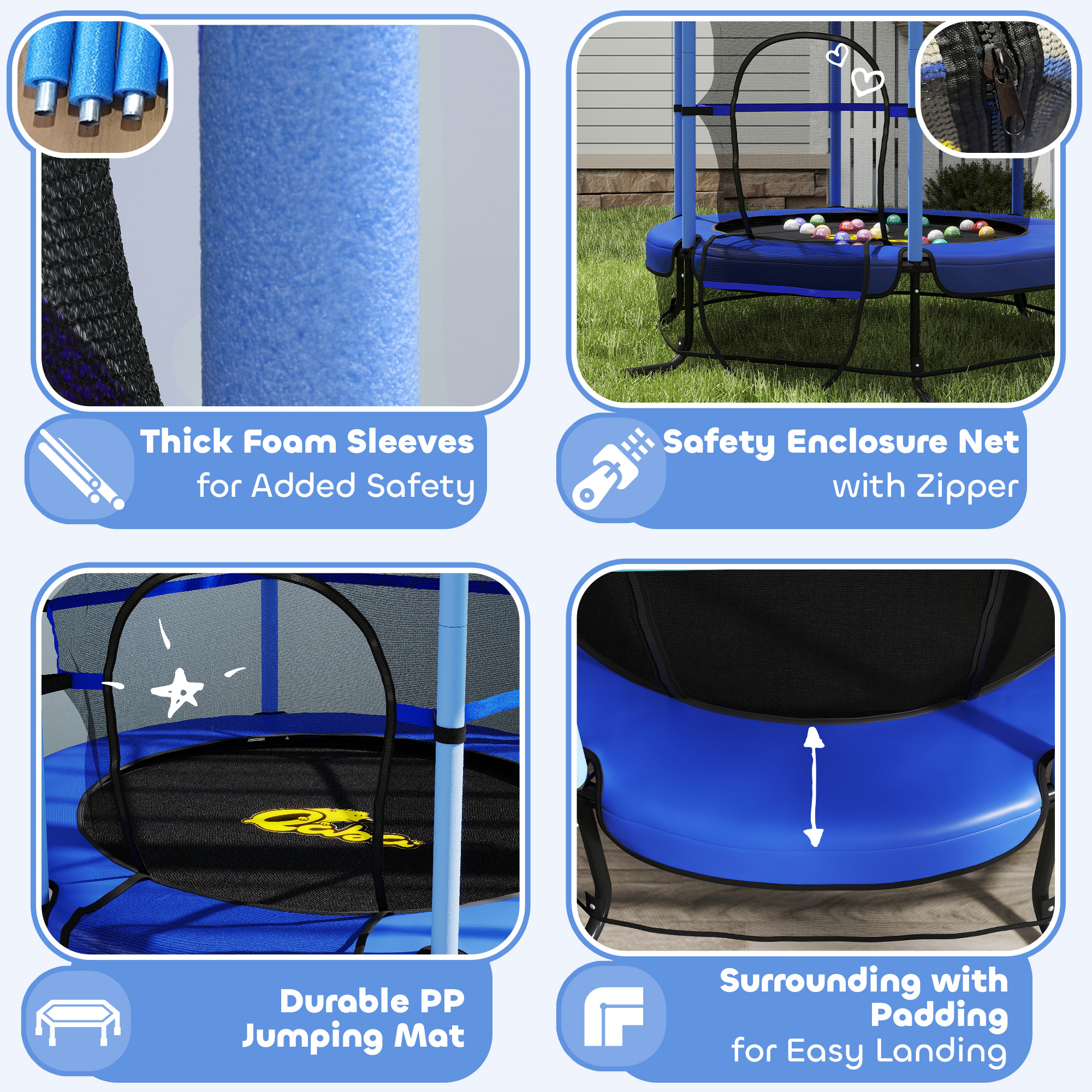 Qaba Kids Trampoline with Safety Enclosure Net and Built-in Zipper