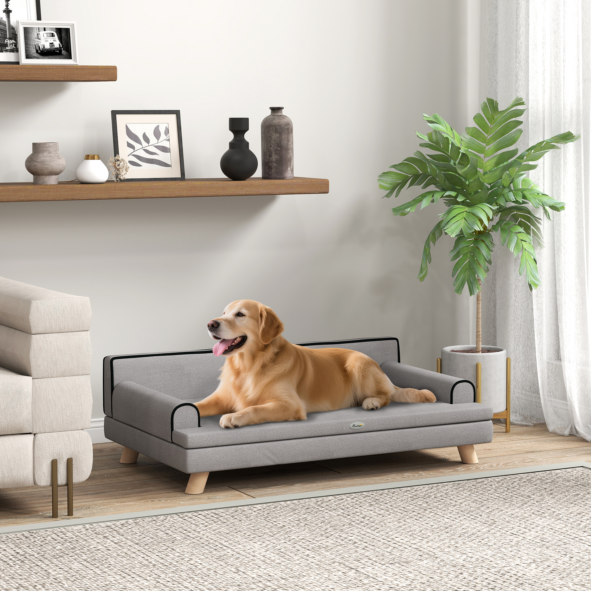 PawHut Elevated Dog Sofa Bed, Cat Couch with Cushion, Washable Cover, Wooden Legs, for Medium & Large Dogs, Light Grey Aosom Canada