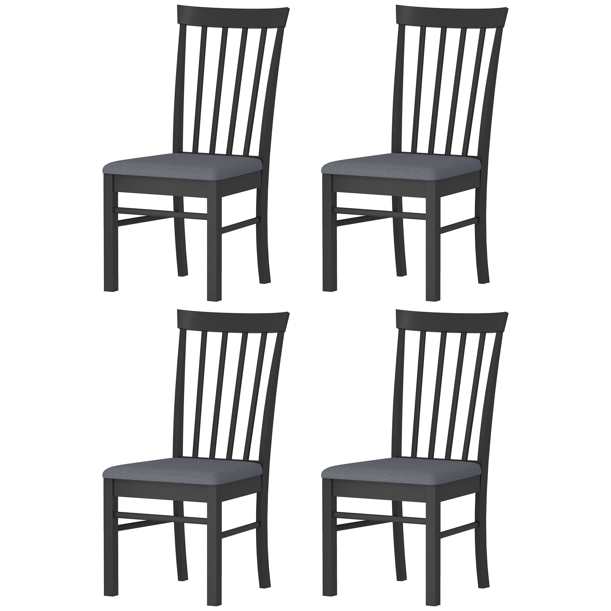 HOMCOM Wooden Dining Chairs Set of 4, Farmhouse Upholstered Kitchen Chairs with Rubber Wood Frame, Black and Gray