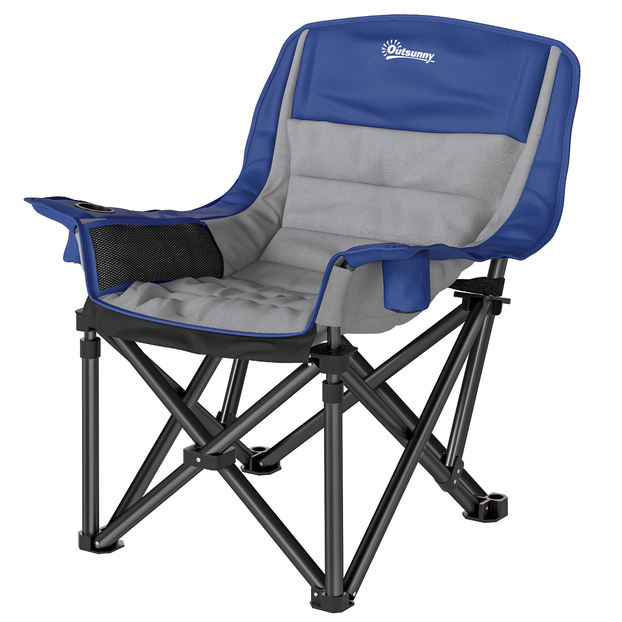Outsunny Camping Chair for Adults, Portable Folding Camping Chair with Side Pockets, Cup Holders, Carry Bag, Blue and Gray