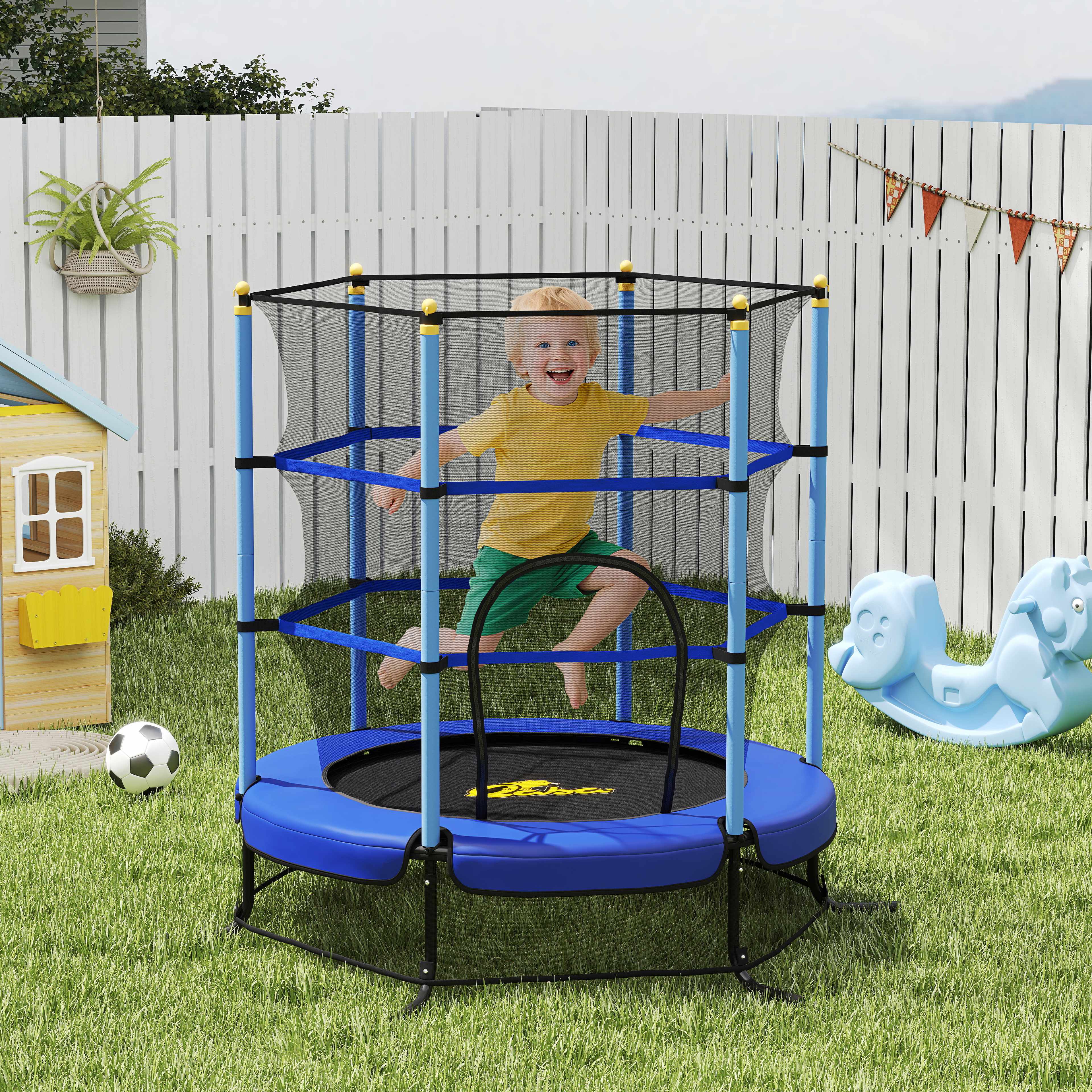 Qaba Kids Trampoline with Safety Enclosure Net and Built-in Zipper