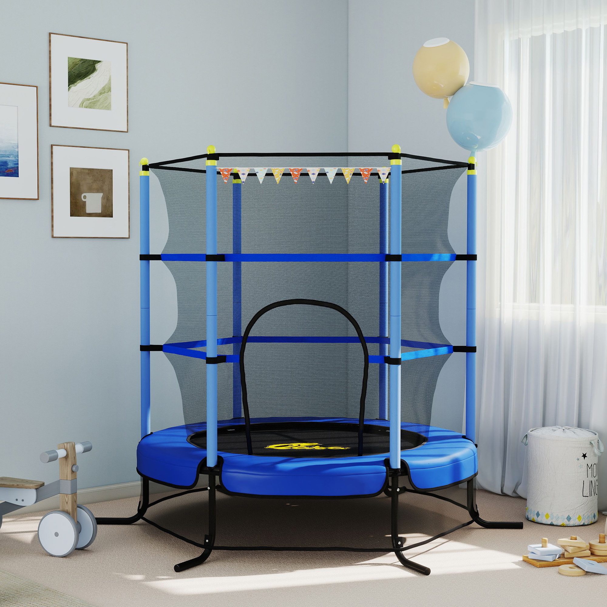 Qaba Kids Trampoline with Safety Enclosure Net and Built-in Zipper