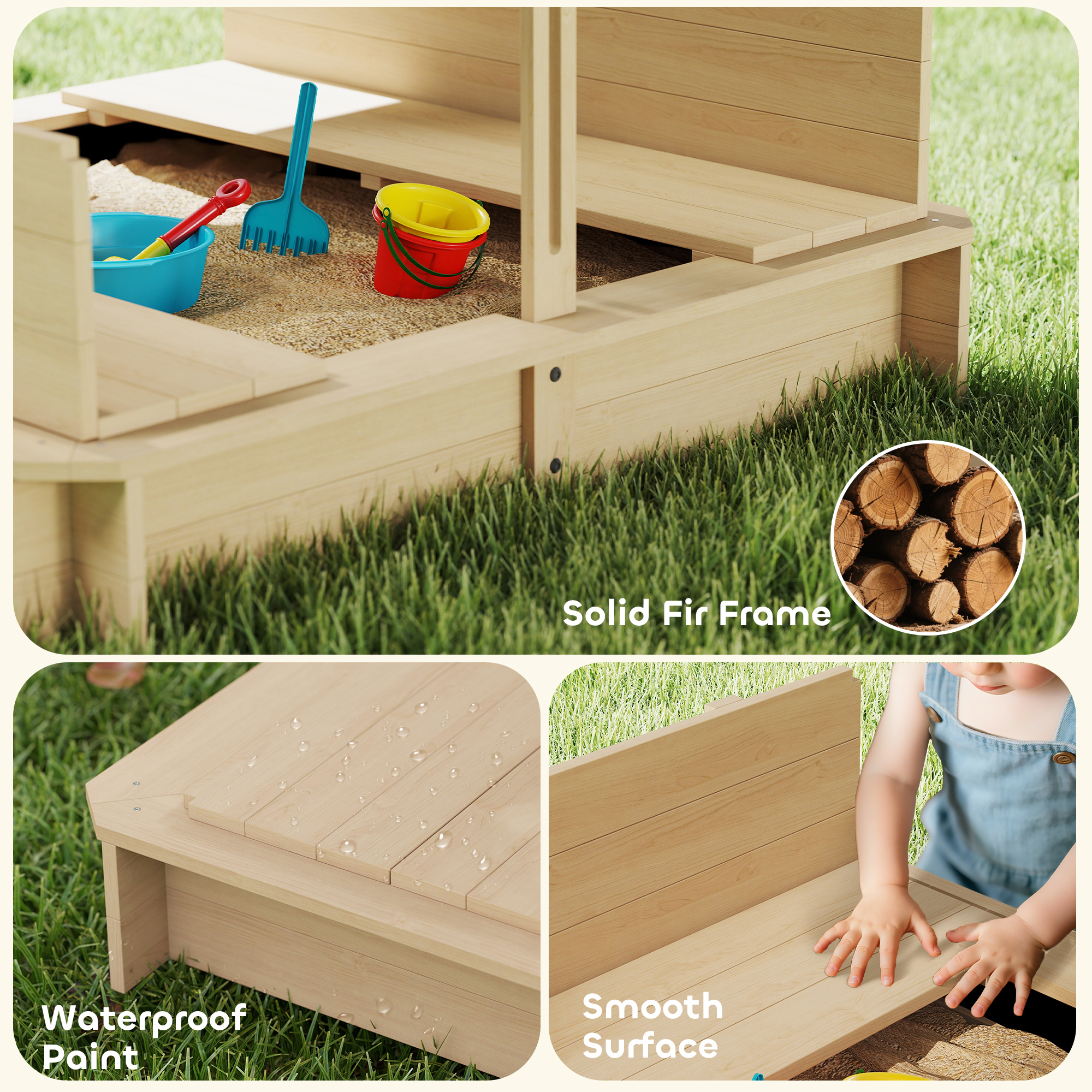 Outsunny Kids Wooden Sandbox Outdoor Backyard Playset Children
