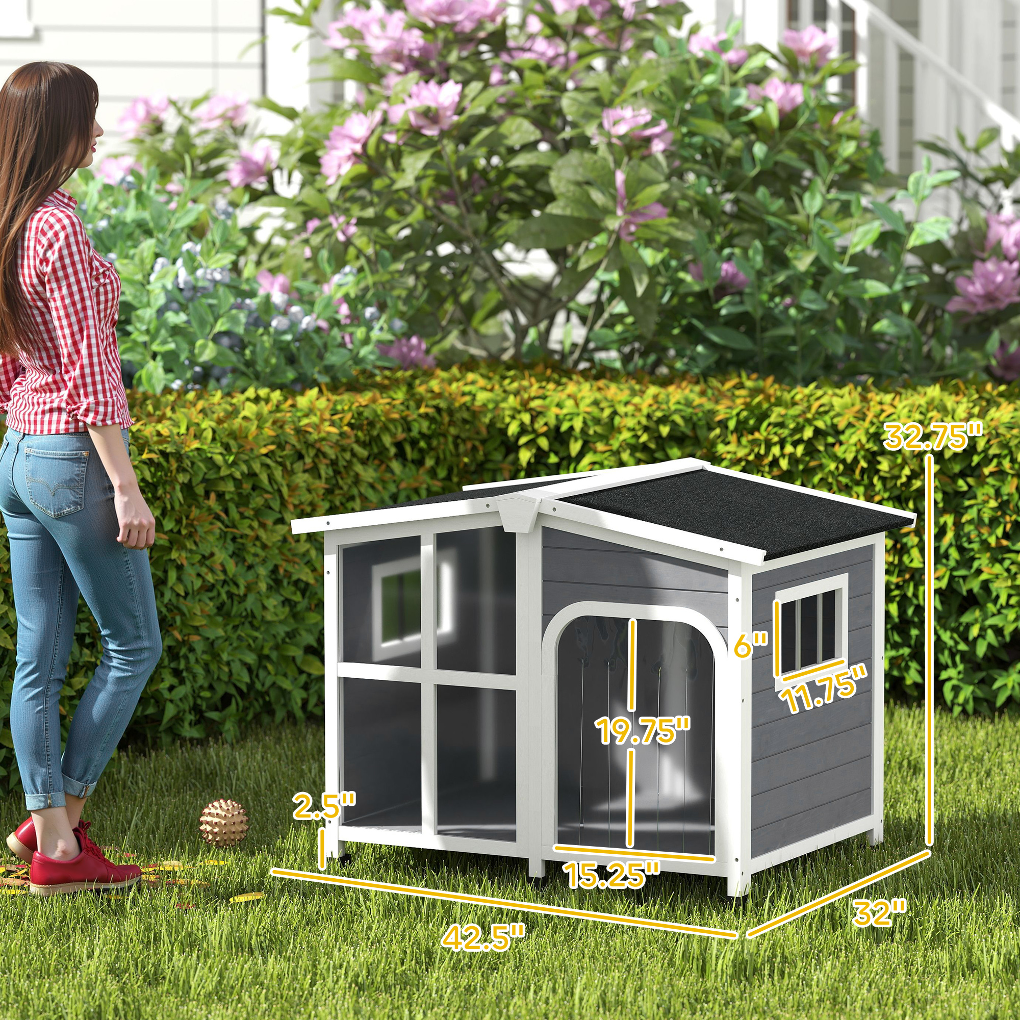 PawHut Cabin-Style Wooden Dog House for Large Dogs with Openable