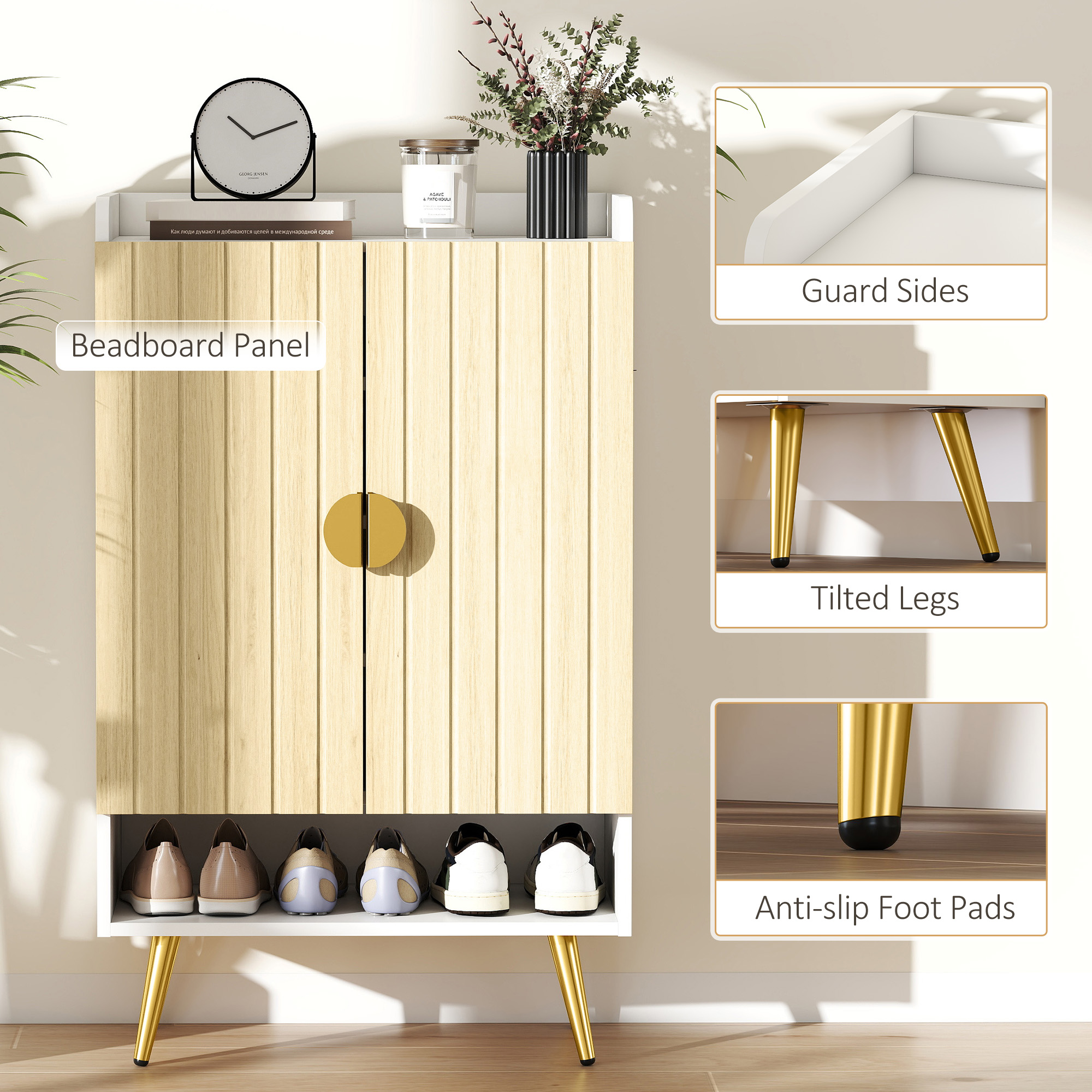 靴 UNITSHOLD Lena HOMCOM Entryway Shoe Storage Cabinet, Narrow Shoe Cabinet