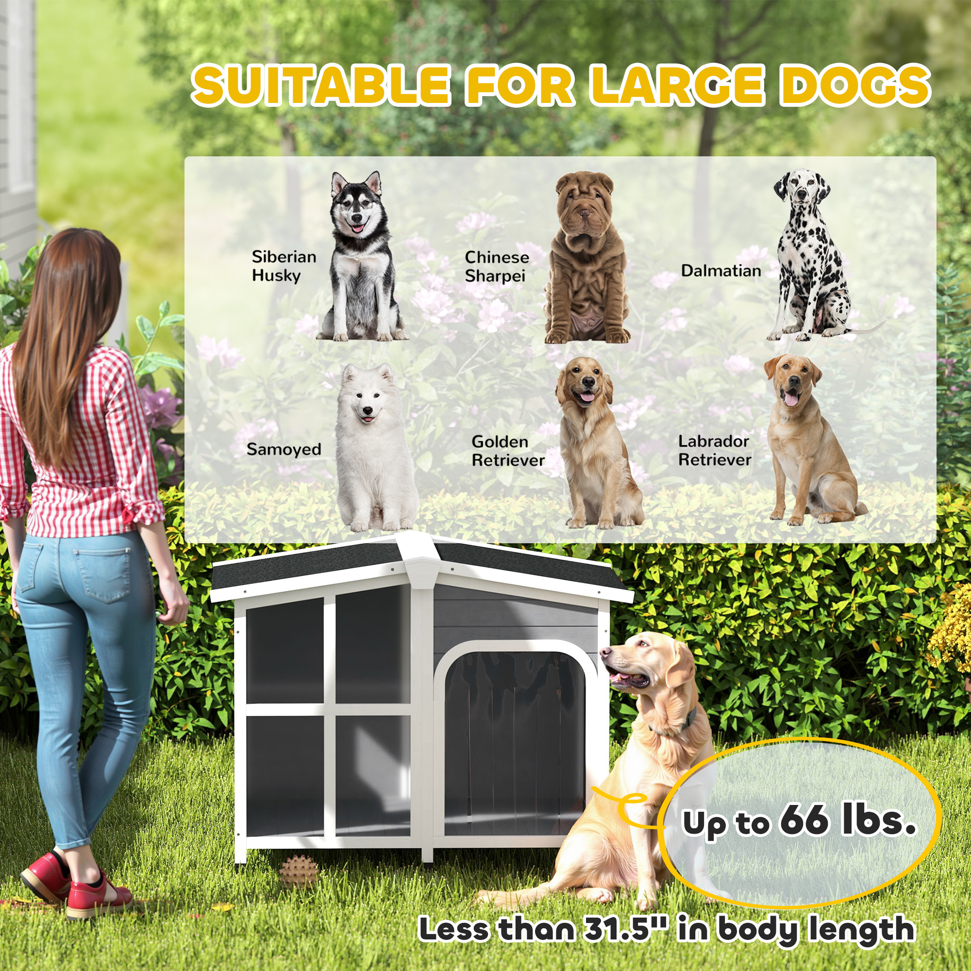 PawHut Cabin-Style Wooden Dog House for Large Dogs with Openable