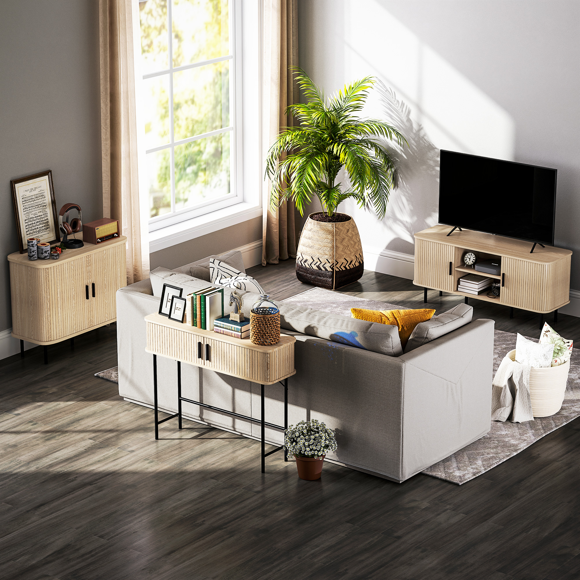 47''W Storage Cabinet, Fluted Sideboard Buffet Cabinet With Storage