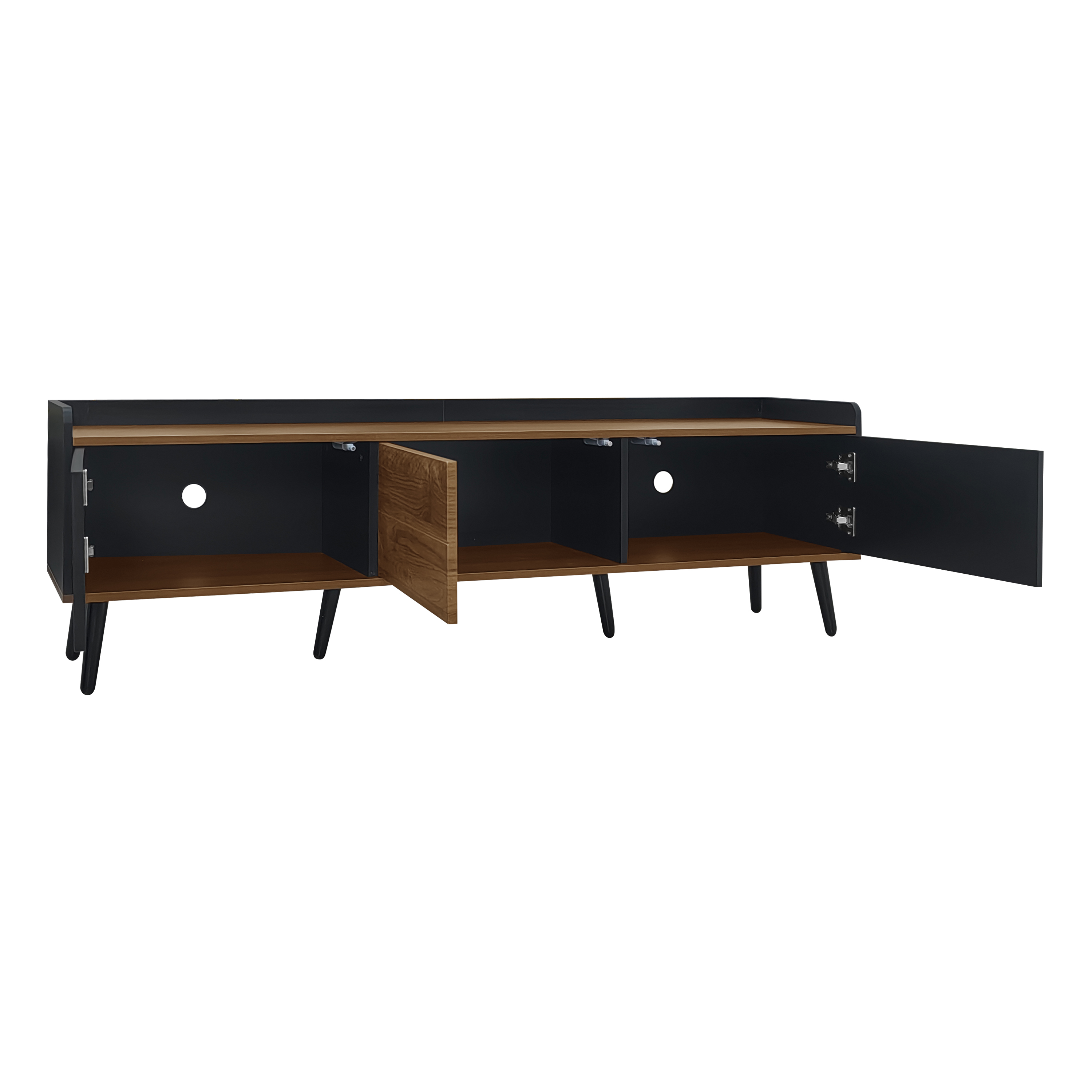 TV Stand with Three Doors, Black+Natural| Aosom Canada