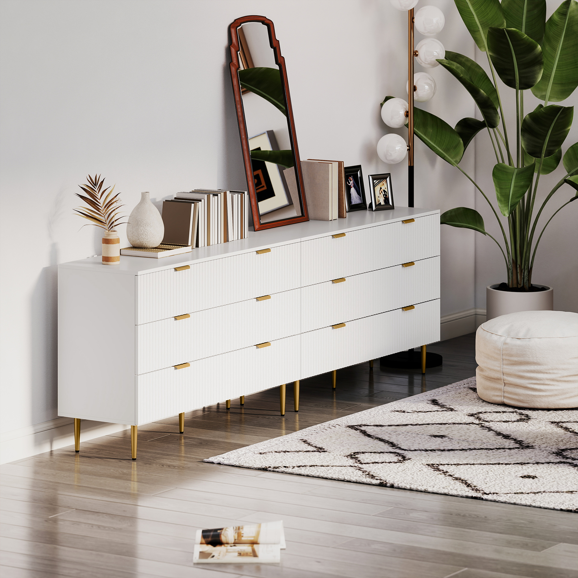 HOMCOM Modern Chest of Drawers 6 Drawer Dresser for Bedroom with Gold ...