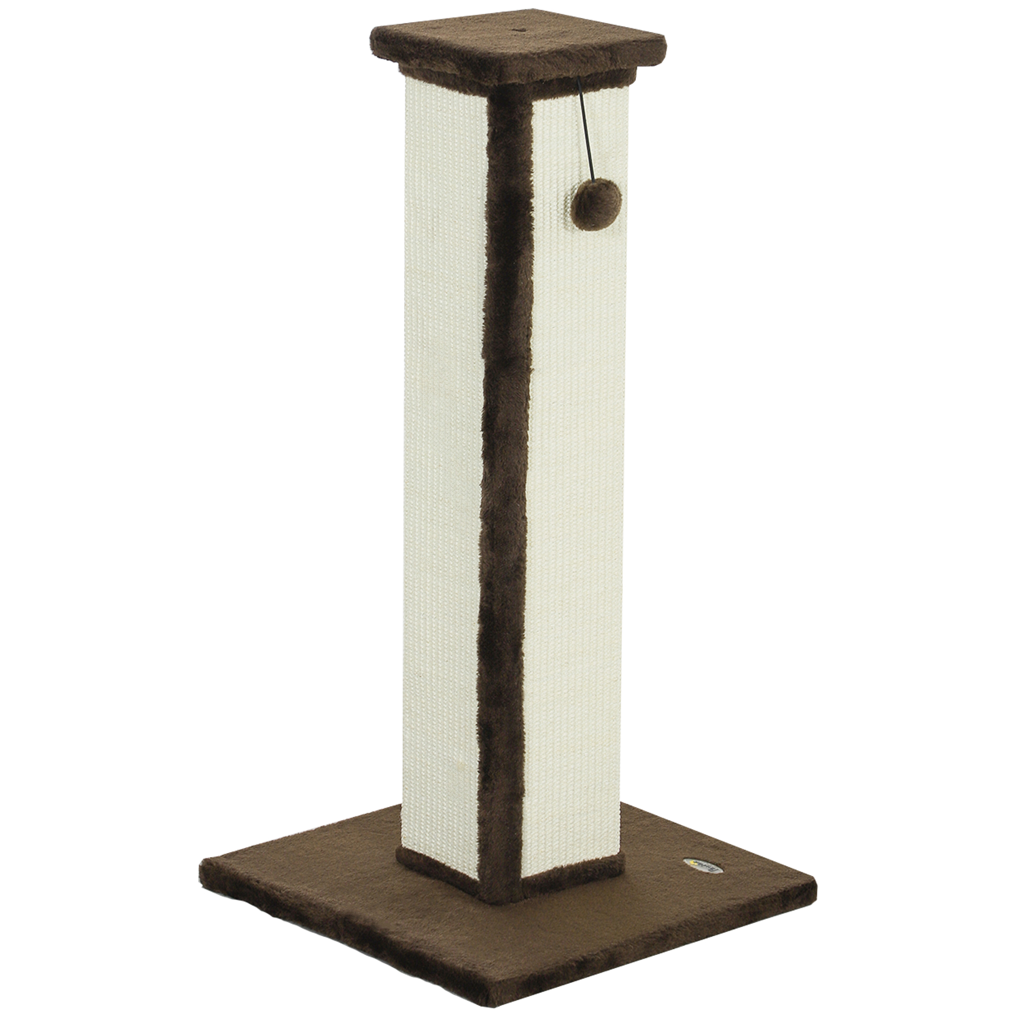 Sisal Feline Scratcher with Hanging Ball Soft Plush, 32" Tall Feline Scratching Post for Inside Cats and Kittens, Brown 1