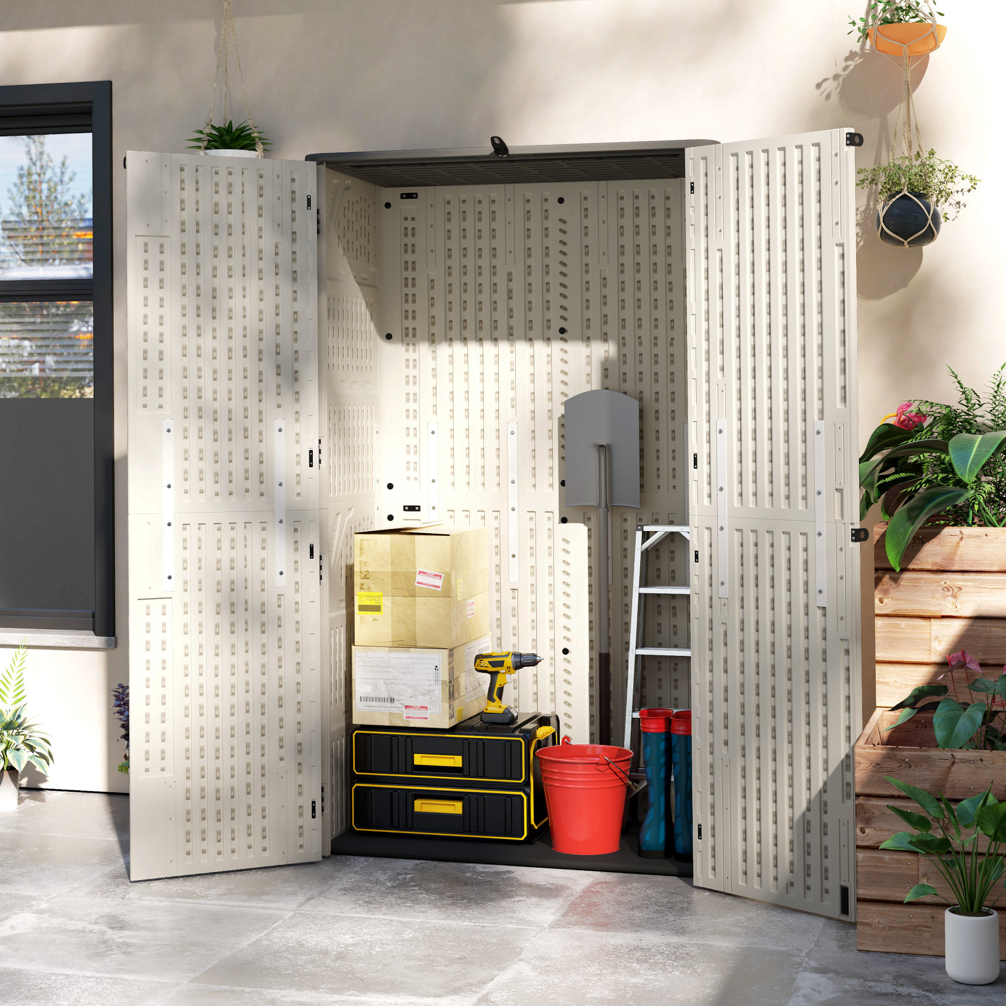 Outsunny 368 Gallon Outdoor Storage Cabinet with Openable Top and