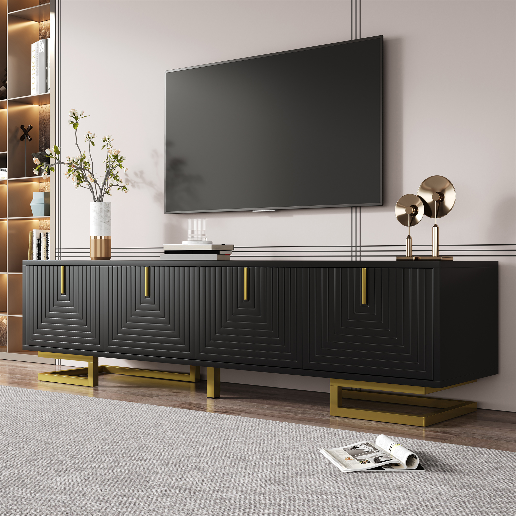 Modern TV Stand with Textured Doors, Black| Aosom Canada
