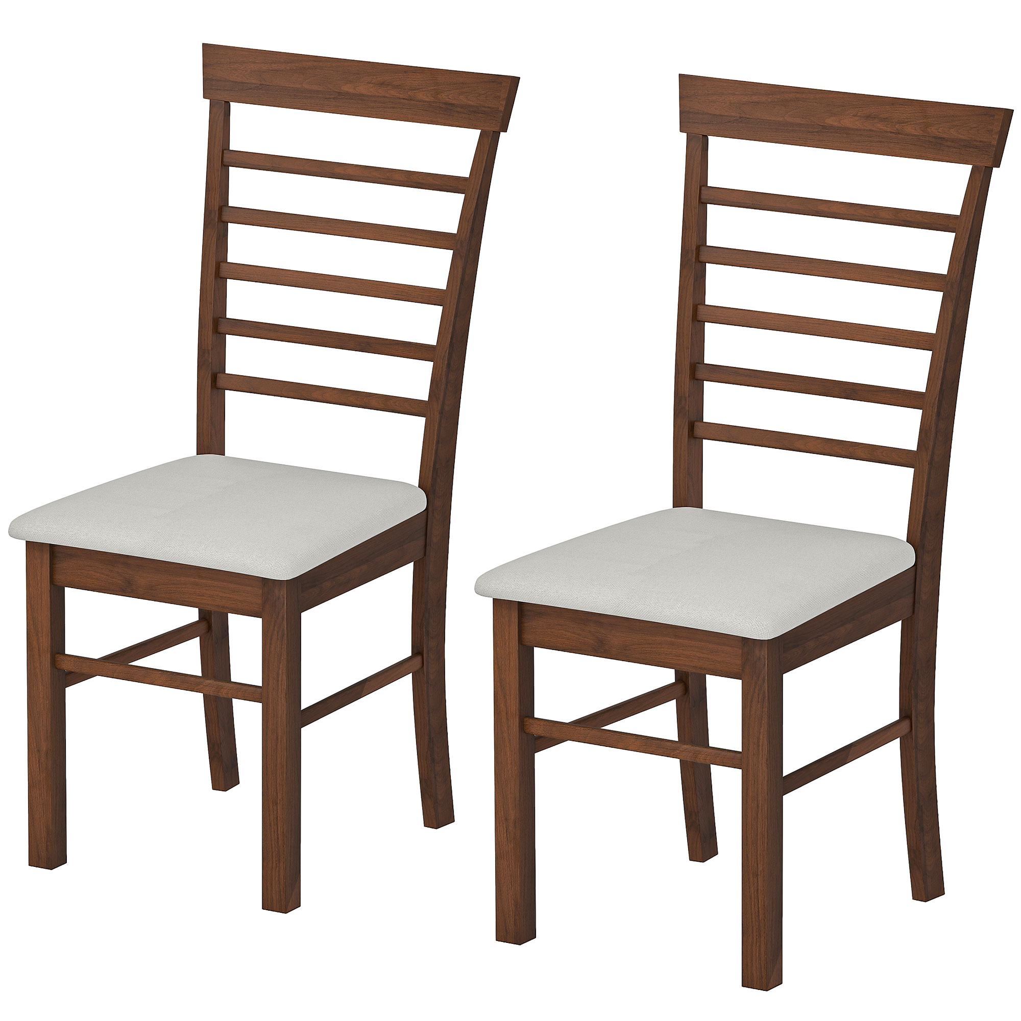 HOMCOM Wooden Dining Chairs Set of 2, Farmhouse Upholstered Kitchen Chairs with Rubber Wood Frame, Dark Brown and Beige