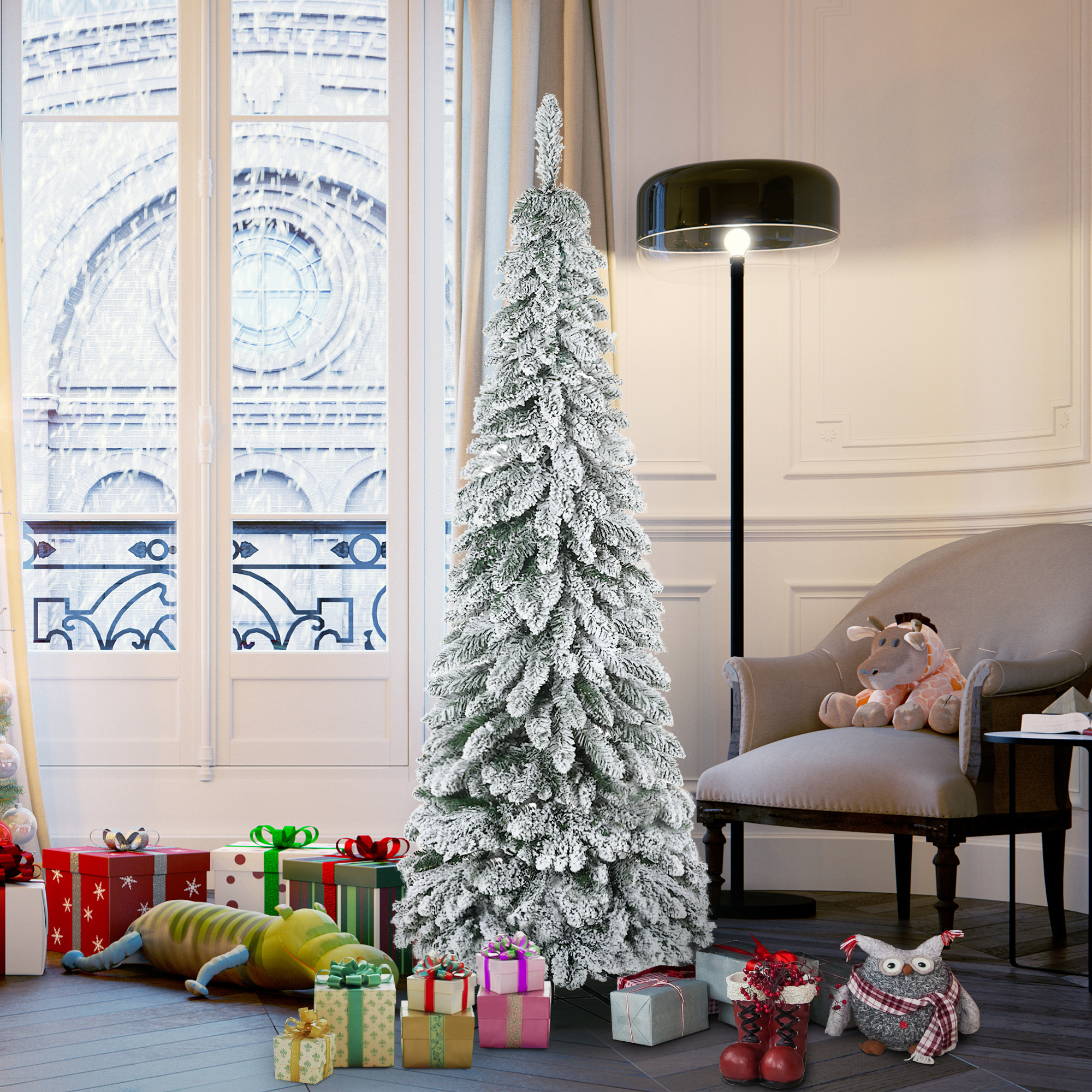 Downswept Flocked Christmas Trees