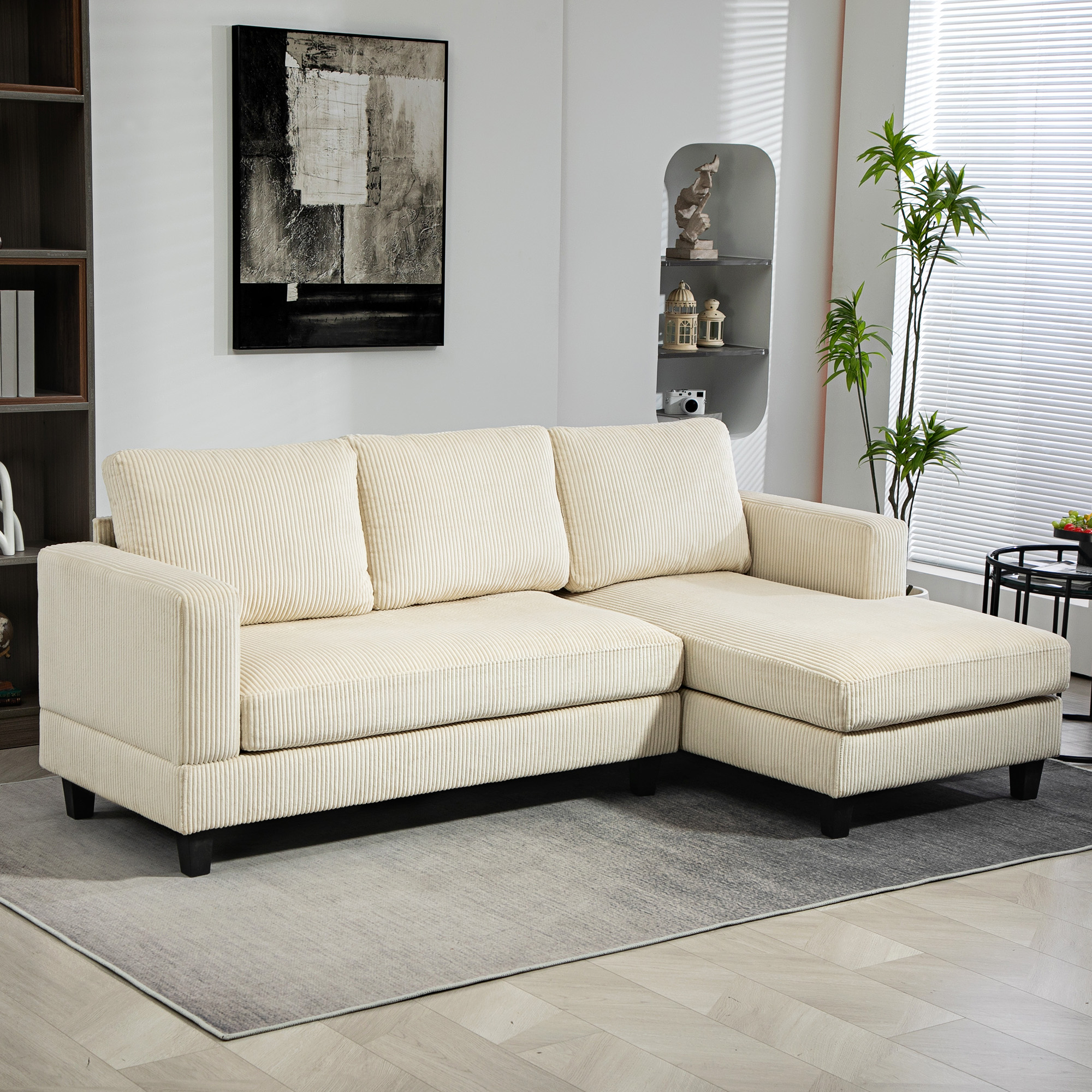 HOMCOM L Shaped Couch, L Shape Sofa with Chaise Lounge and Spring
