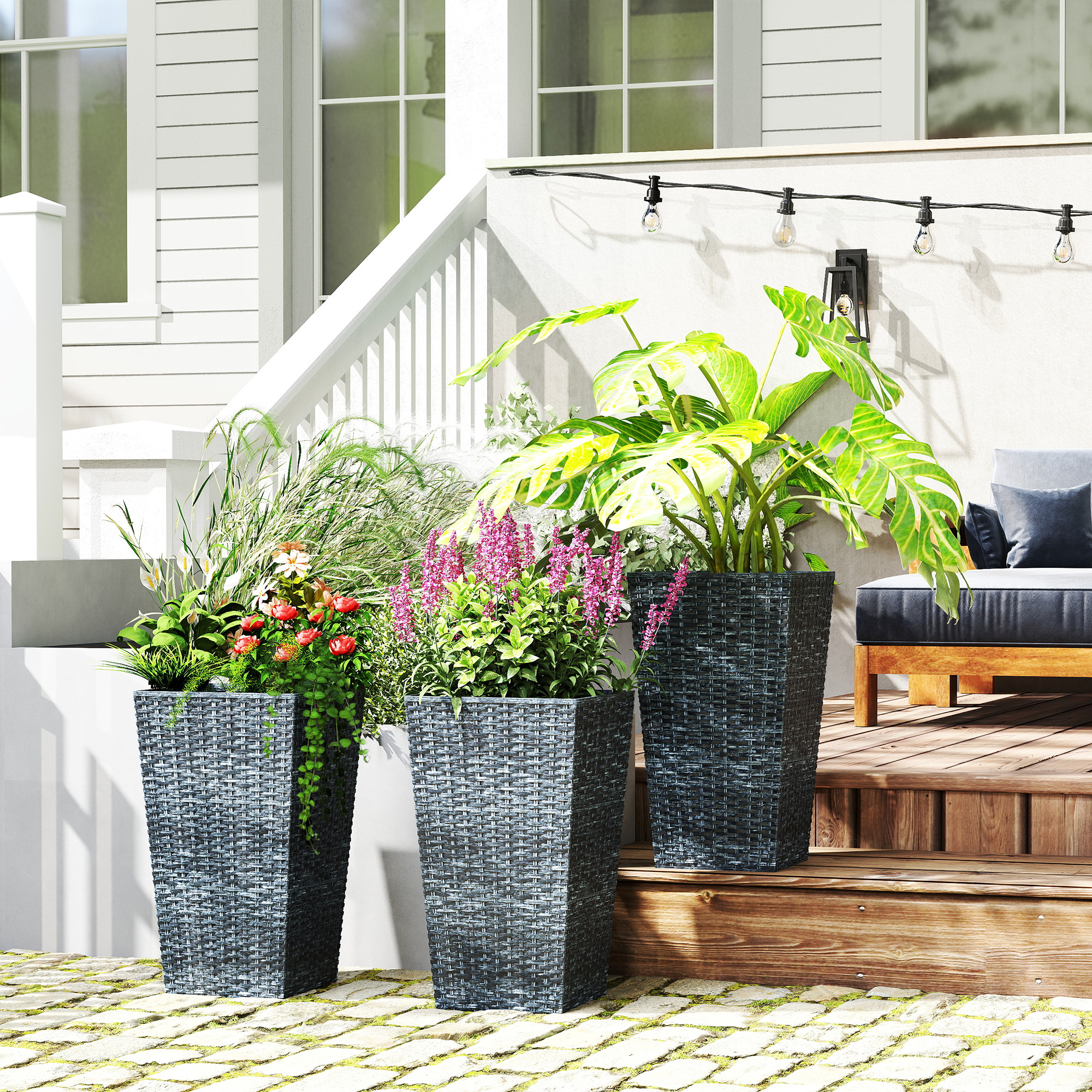 Outsunny Set of 3 Tall Planters, Outdoor & Indoor Flower Pot Set