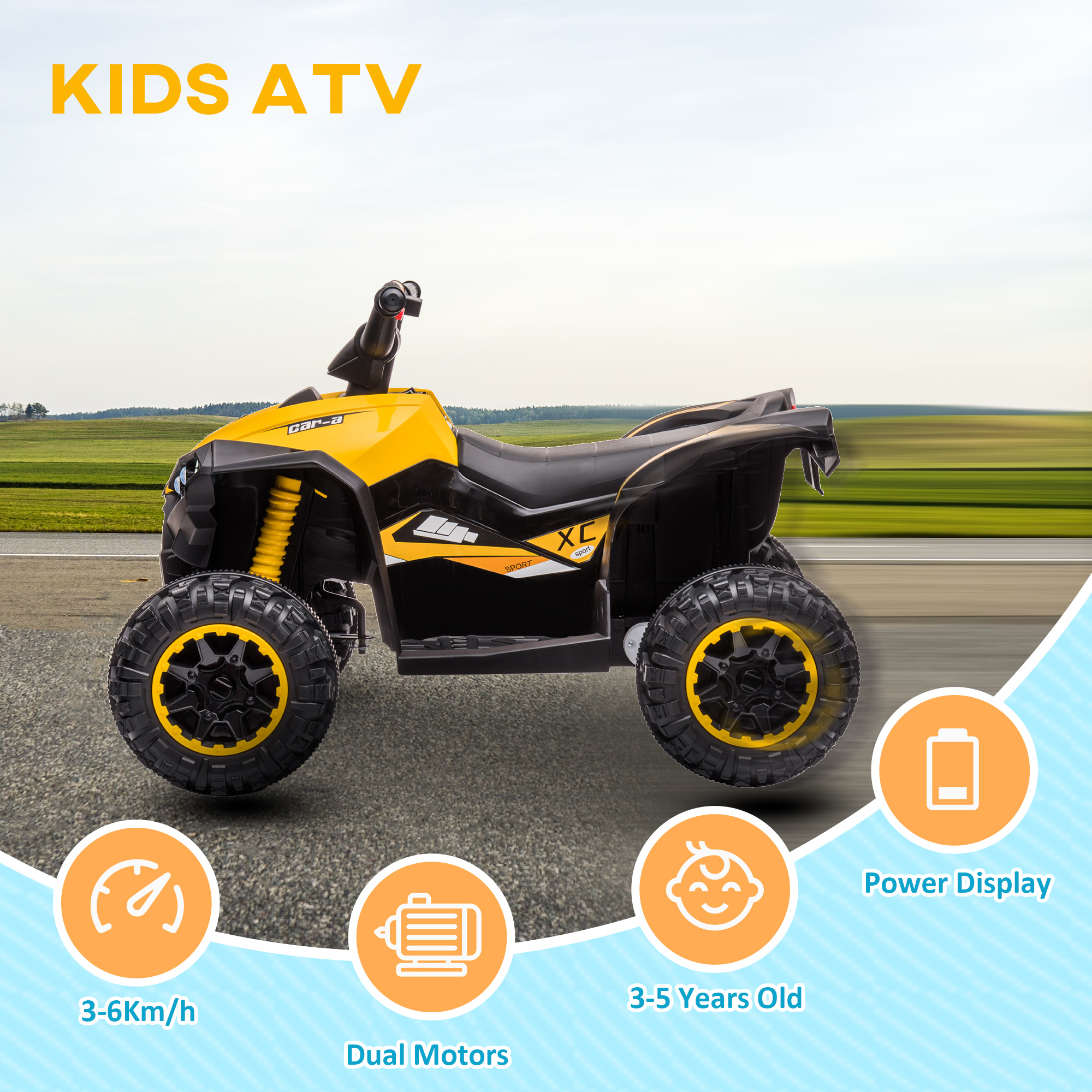 Four-Wheeler ATV with Treaded Tires for Age 3-5 Years, Yellow
