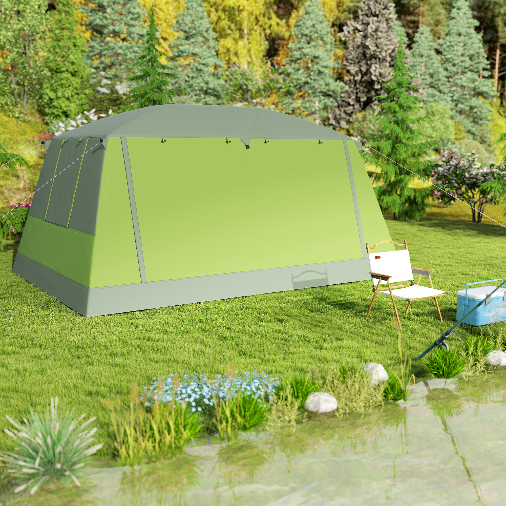 ●THA UNDA Outsunny Tunnel Tent Camping Shelter w/ Porch, Two Rooms