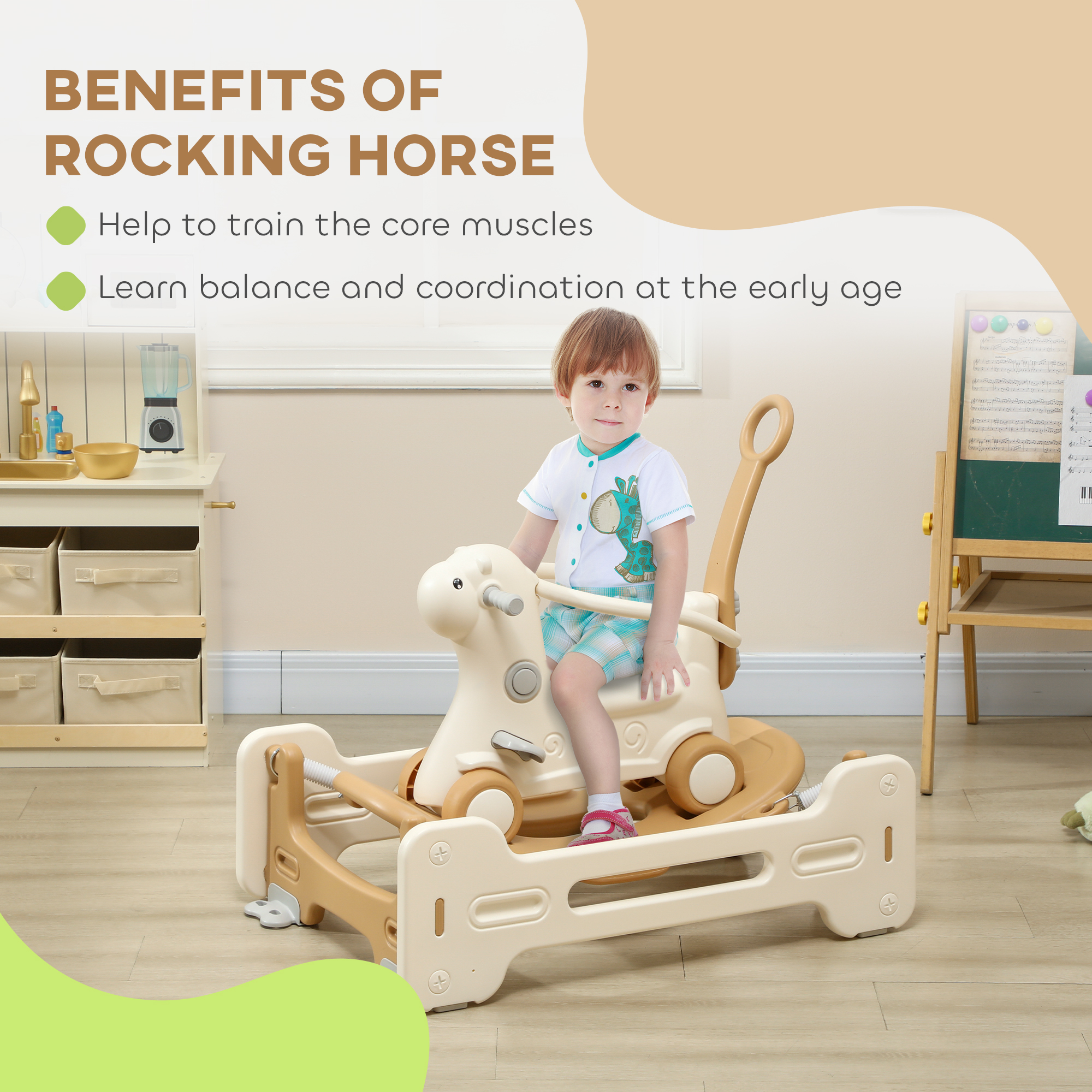 Qaba 5 in 1 Kids Rocking Horse with Detachable Base, Safety