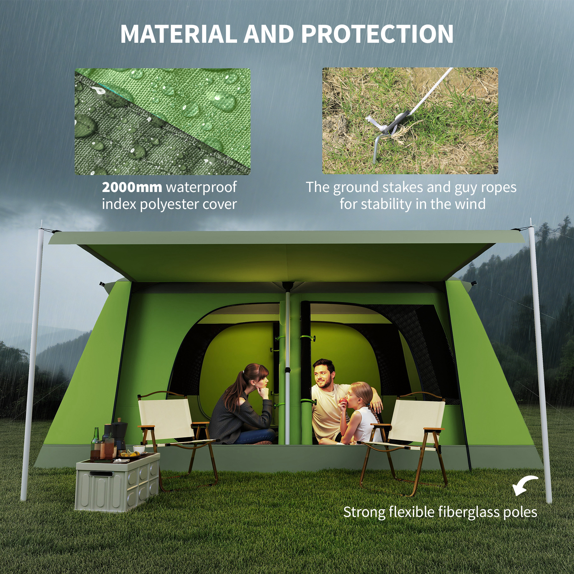 ●THA UNDA Outsunny Tunnel Tent Camping Shelter w/ Porch, Two Rooms