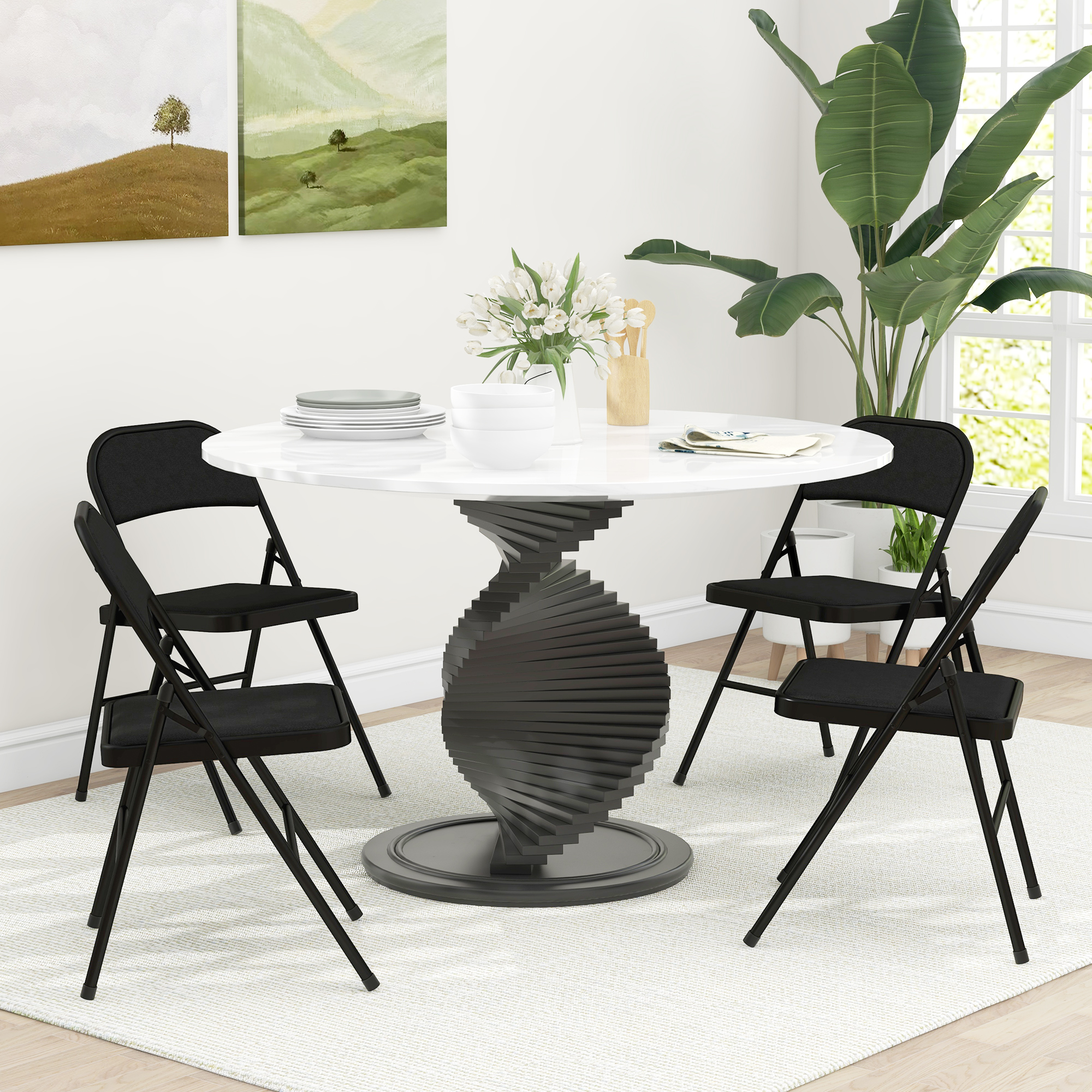 HOMCOM Foldable Chairs Set of 4, Linen Fabric Padded Folding Chairs with Cushion Seat and Open Back for Indoor, Black Aosom Canada