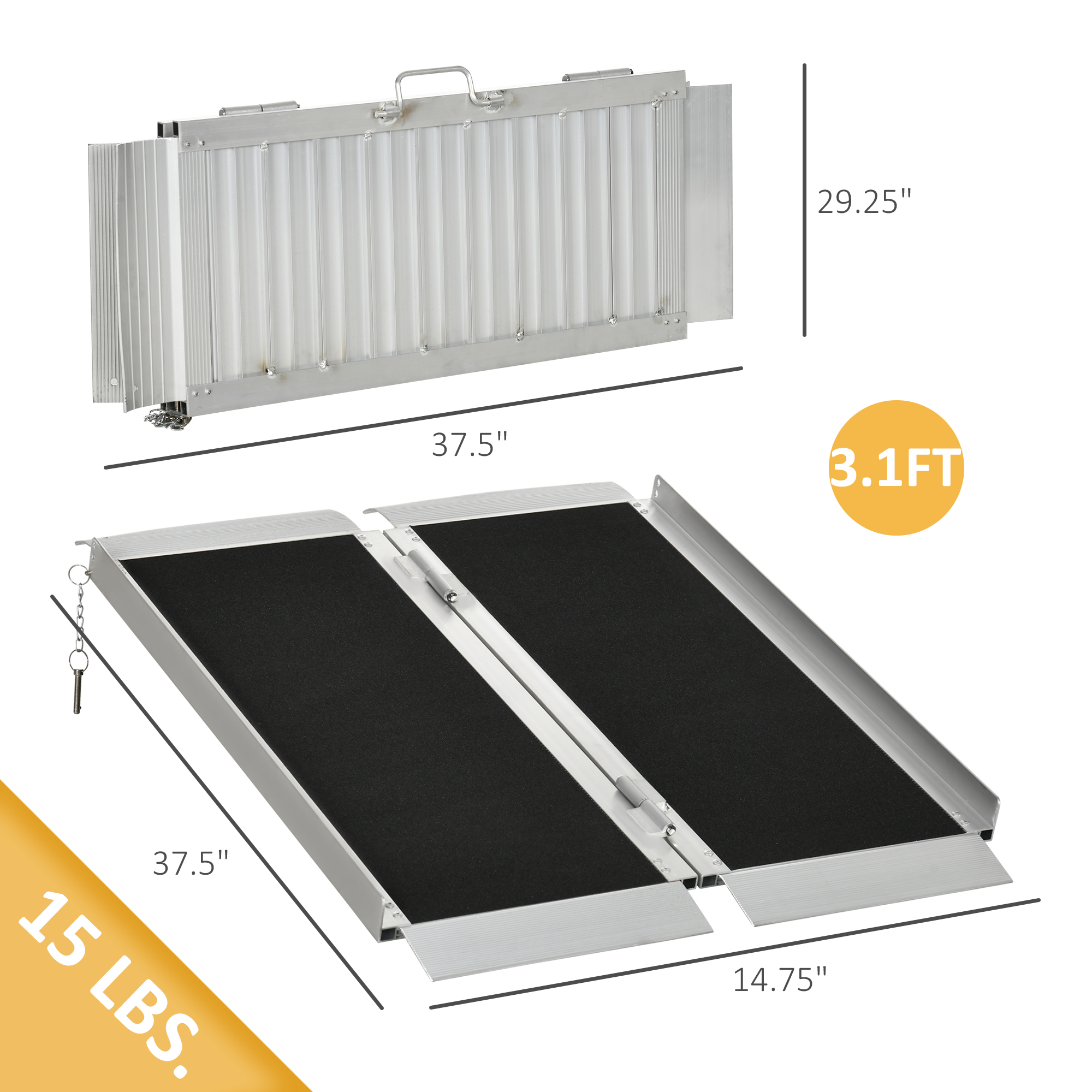 romualda ロムアルダハット ロンハーマン HOMCOM 3' Portable Wheelchair Ramp Aluminum Threshold