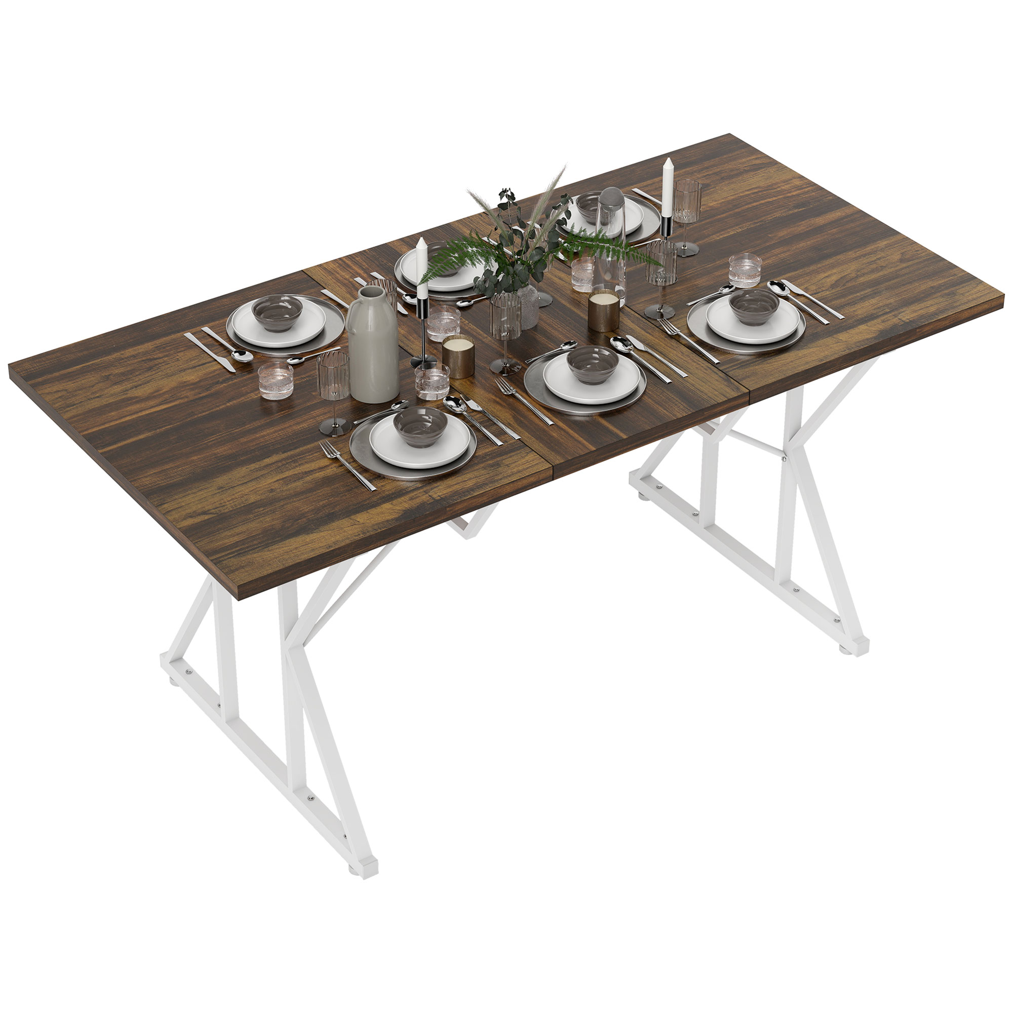 HOMCOM 47"-63" Extendable Dining Table for 4-6, Farmhouse Expandable Kitchen Table with Heavy Duty Trestle Base, Brown