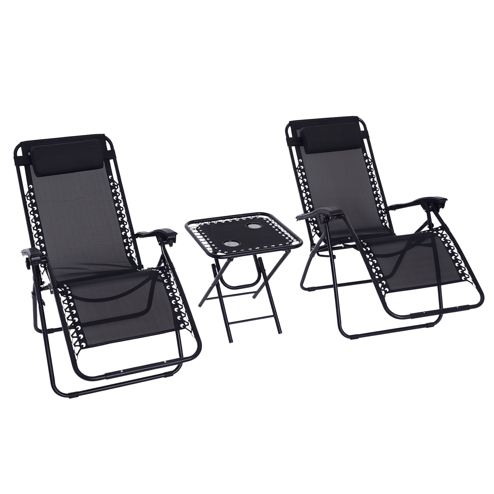 Outsunny 3pcs Zero Gravity Chair Set Side Table w/ Cup Holder