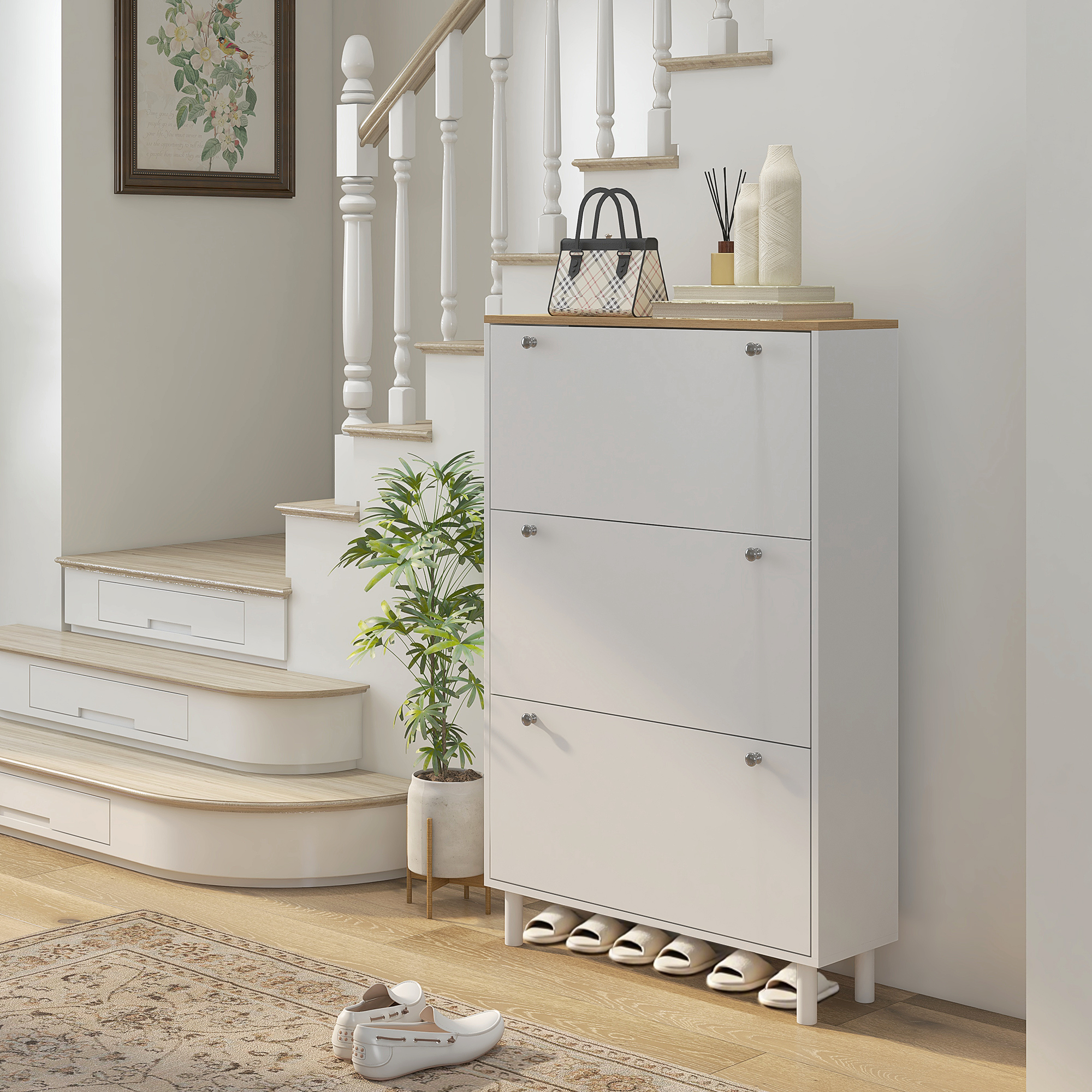 HOMCOM Entryway Shoe Storage Small Modern Flip-Flop Cabinet with 3 Flip Drawers Adjustable Shelves for 24 Pairs White Aosom Canada