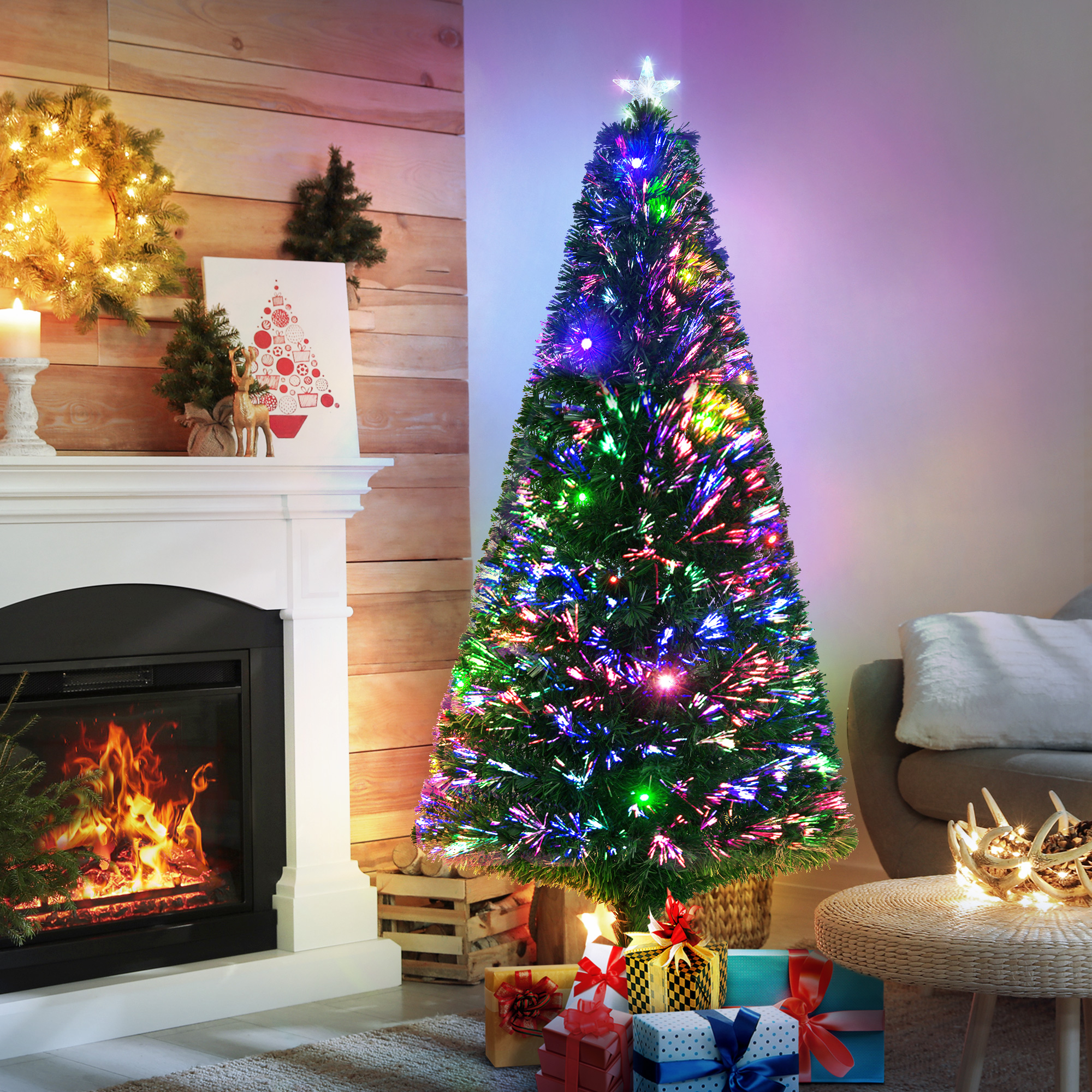 HOMCOM 6FT Pre-lit LED Artificial Christmas Tree Scattered Holiday