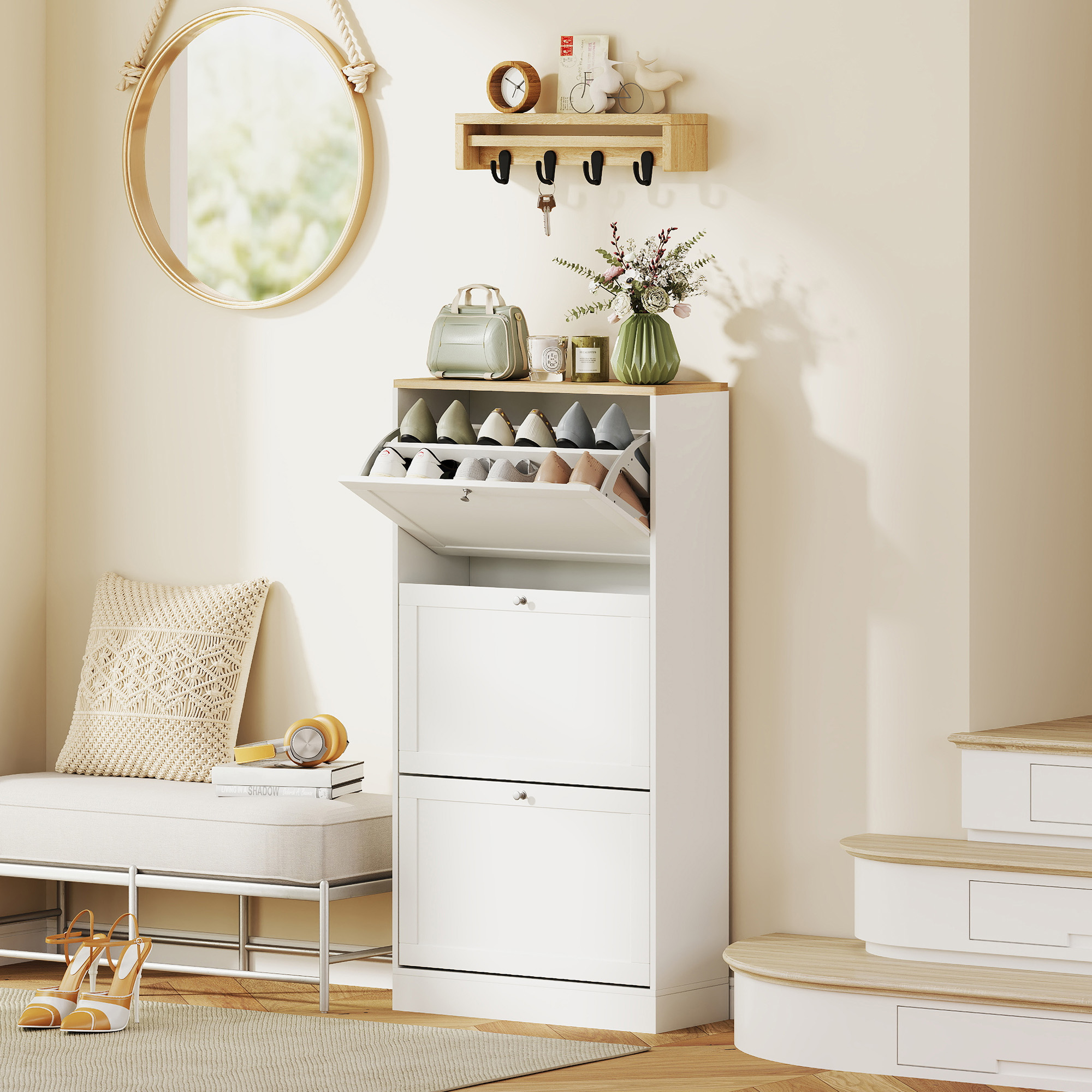 HOMCOM Modern Shoe Storage Cabinet 3 Flip Drawers Adjustable Shelves Organizer for 18 Pairs White Aosom Canada