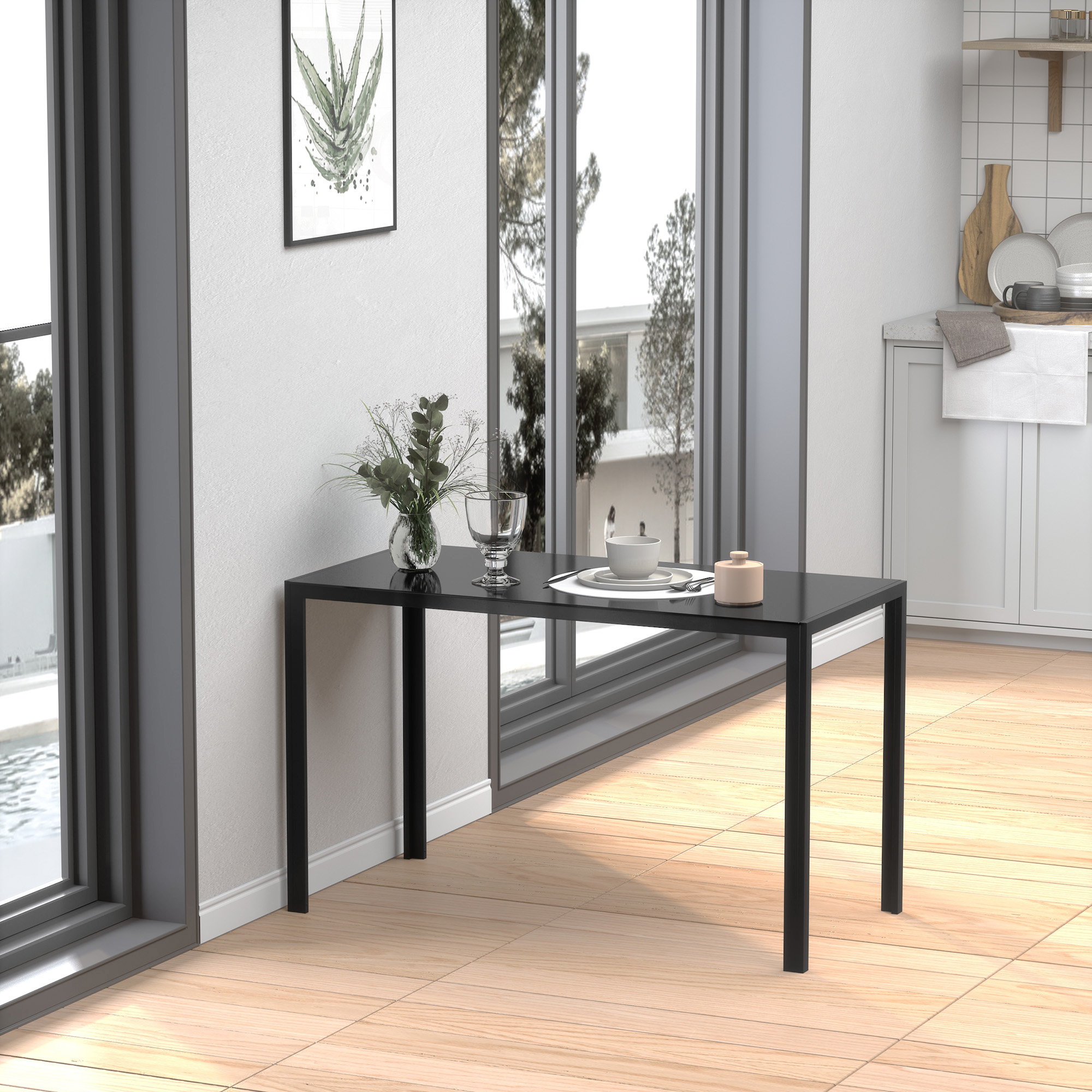 HOMCOM kitchen Table for 4, Rectangular Dining Table with Tempered Glass Top Metal Legs for Dining Room, Living Room, Black Aosom Canada