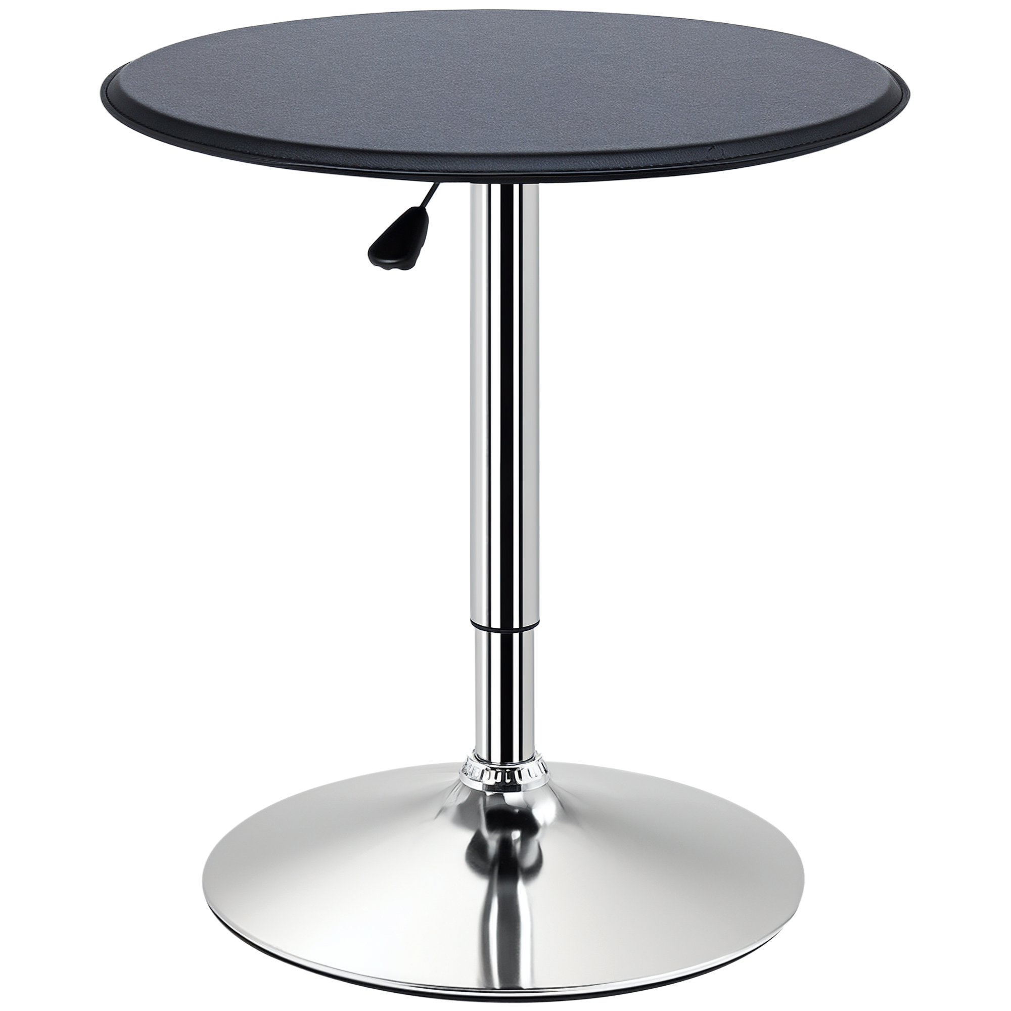 HOMCOM 25" Classic Round Adjustable Faux Leather Chrome Standing Bistro Table, Black