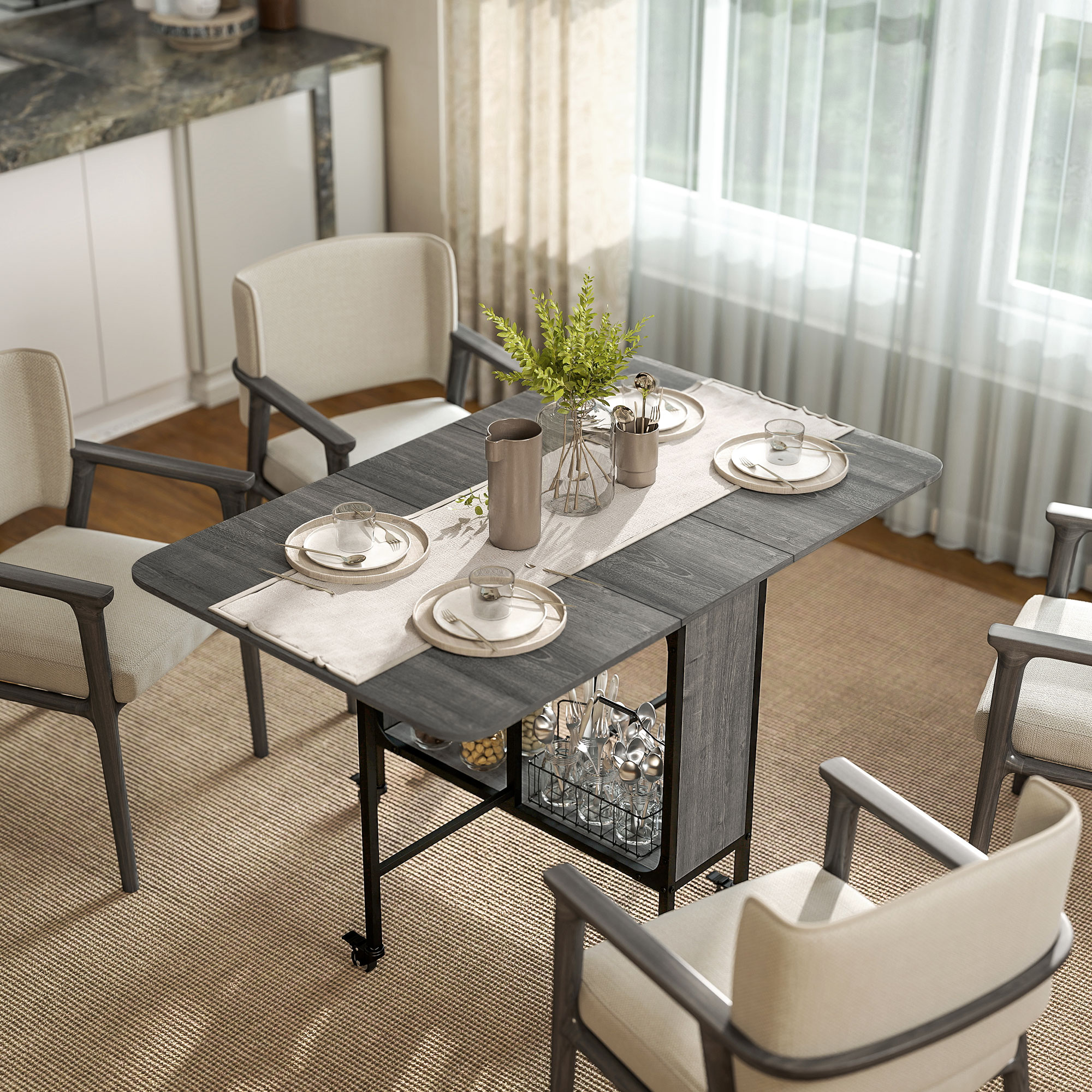 HOMCOM Folding Dining Table, Mobile Drop Leaf Table