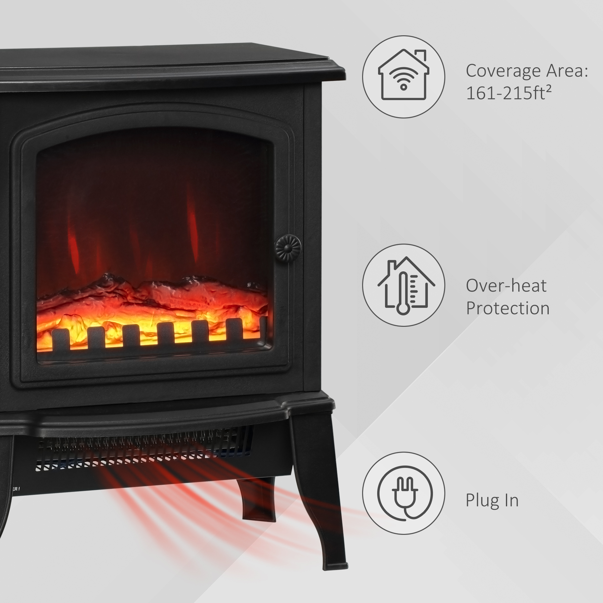 HOMCOM Electric Fireplace Stove, Free standing Fireplace Heater