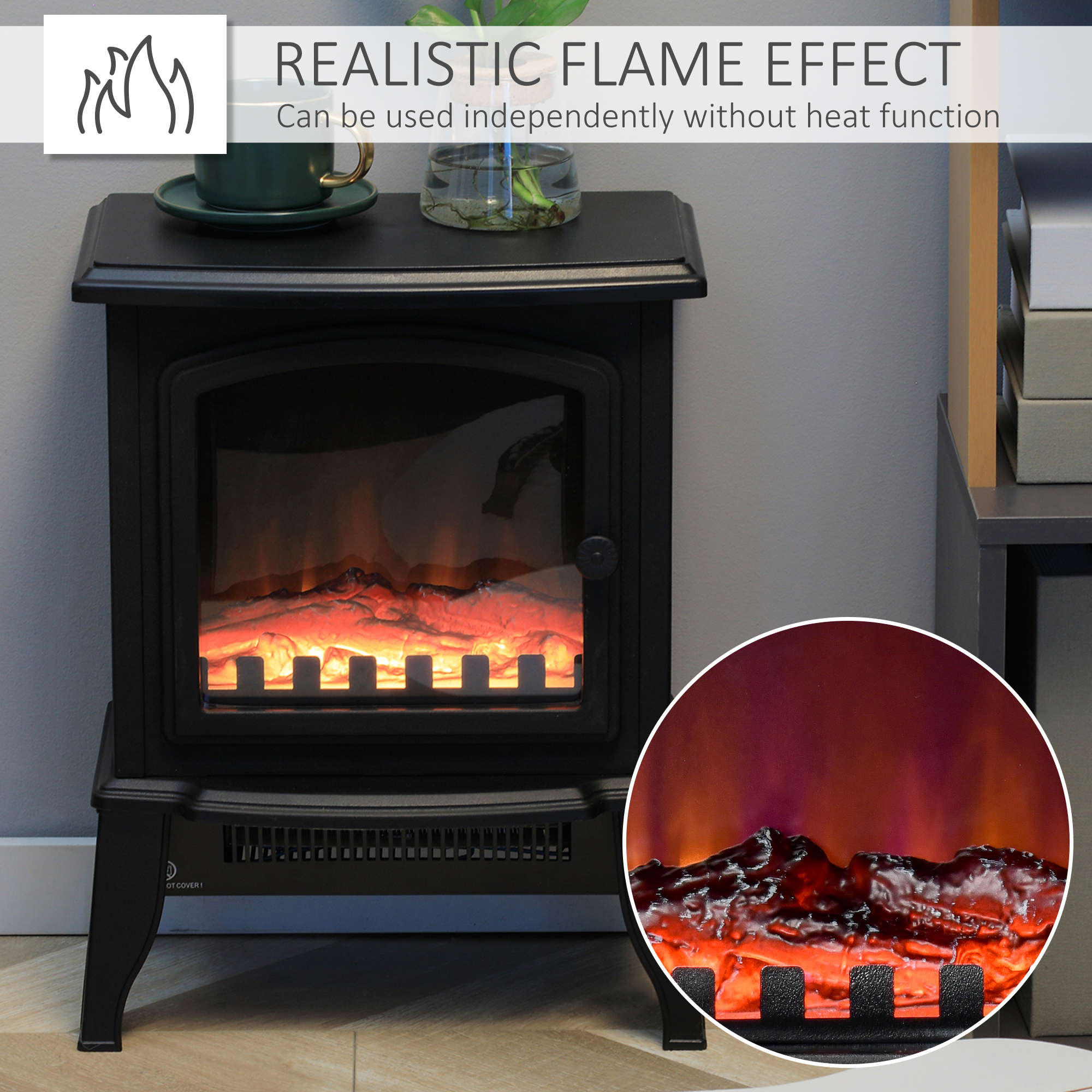 HOMCOM Electric Fireplace Stove, Free standing Fireplace Heater