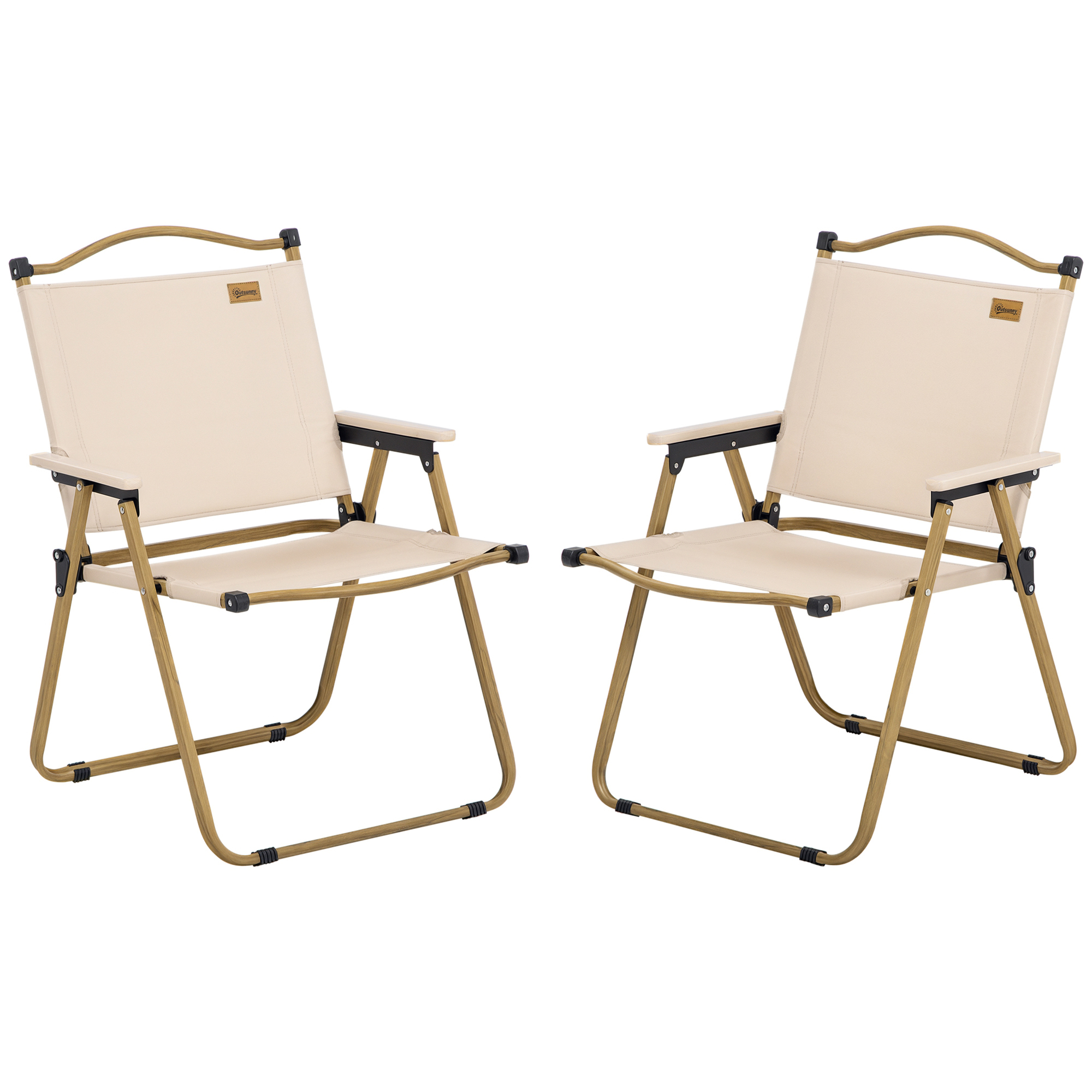 Outsunny 2 Pack Folding Camping Chair, Portable Beach Chairs Armchairs, Perfect for Festivals, Fishing, Picnic and Hiking, Khaki