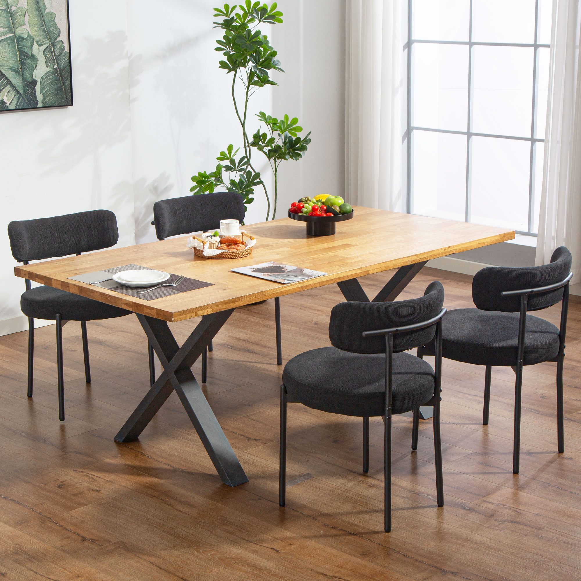 HOMCOM 4 Pieces Kitchen Chairs, Modern Dining Chairs w/ Corduroy Upholstery and Steel Legs for Living Room, Black Aosom Canada