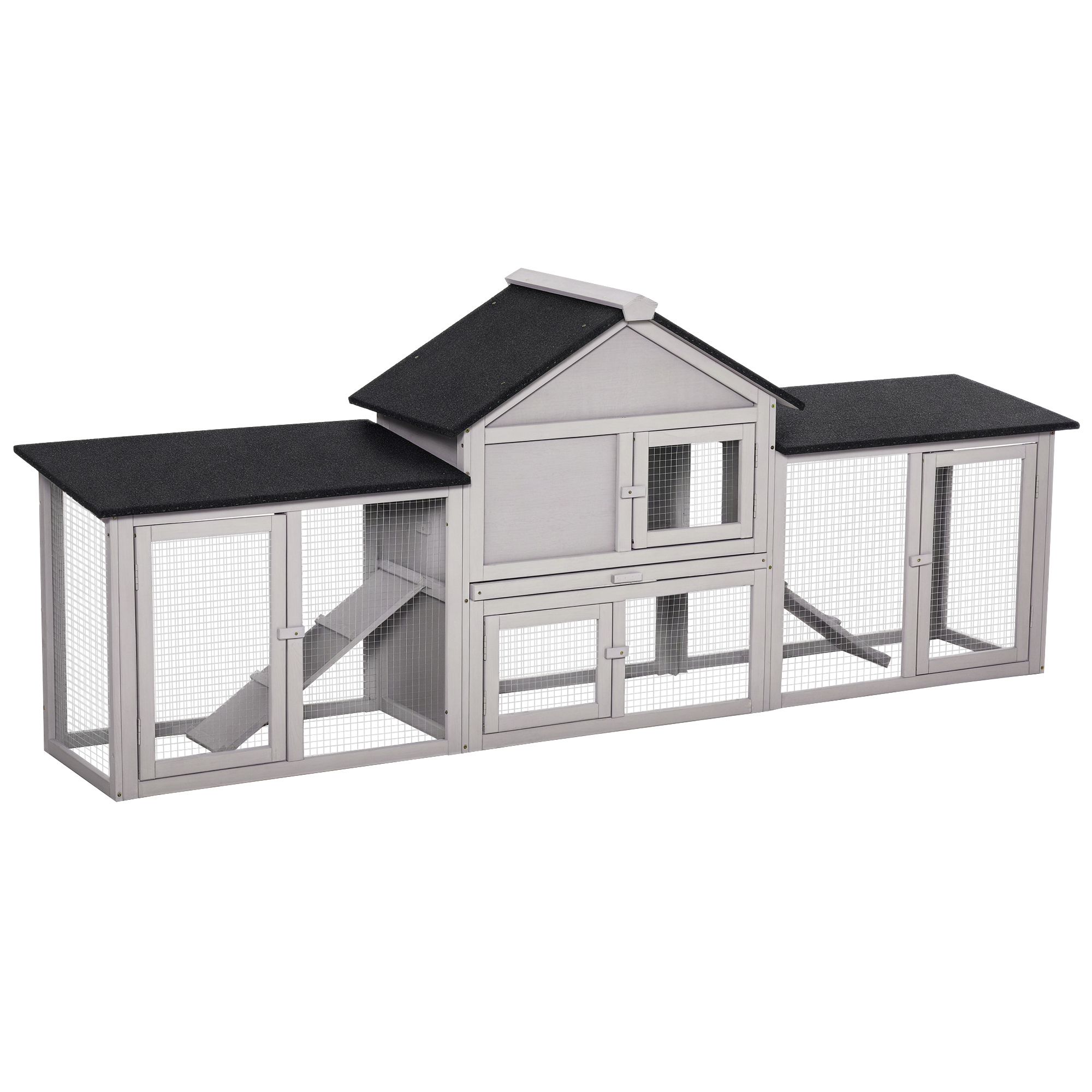 Spacious Rabbit Hutch Wood Bunny Cage Outside Guinea Pig House with Double Runs Chute Out Tray Ramps 1