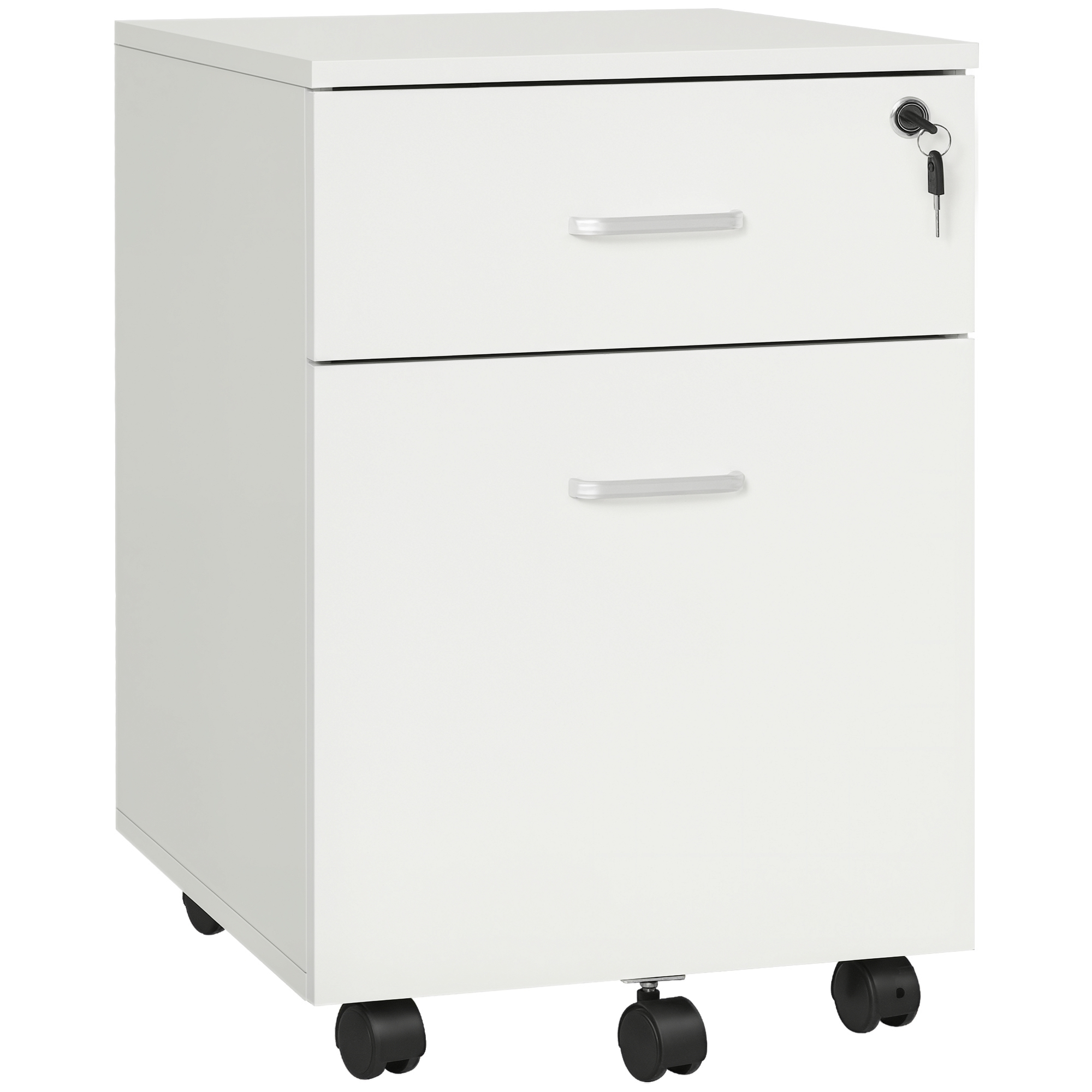 Rolling Vertical Document Organizer Unit with Castors and Drawers, 2 Organizer Drawer File Organizer Unit with Locking and Keys, Home Workspace Organizer Unit, White 1