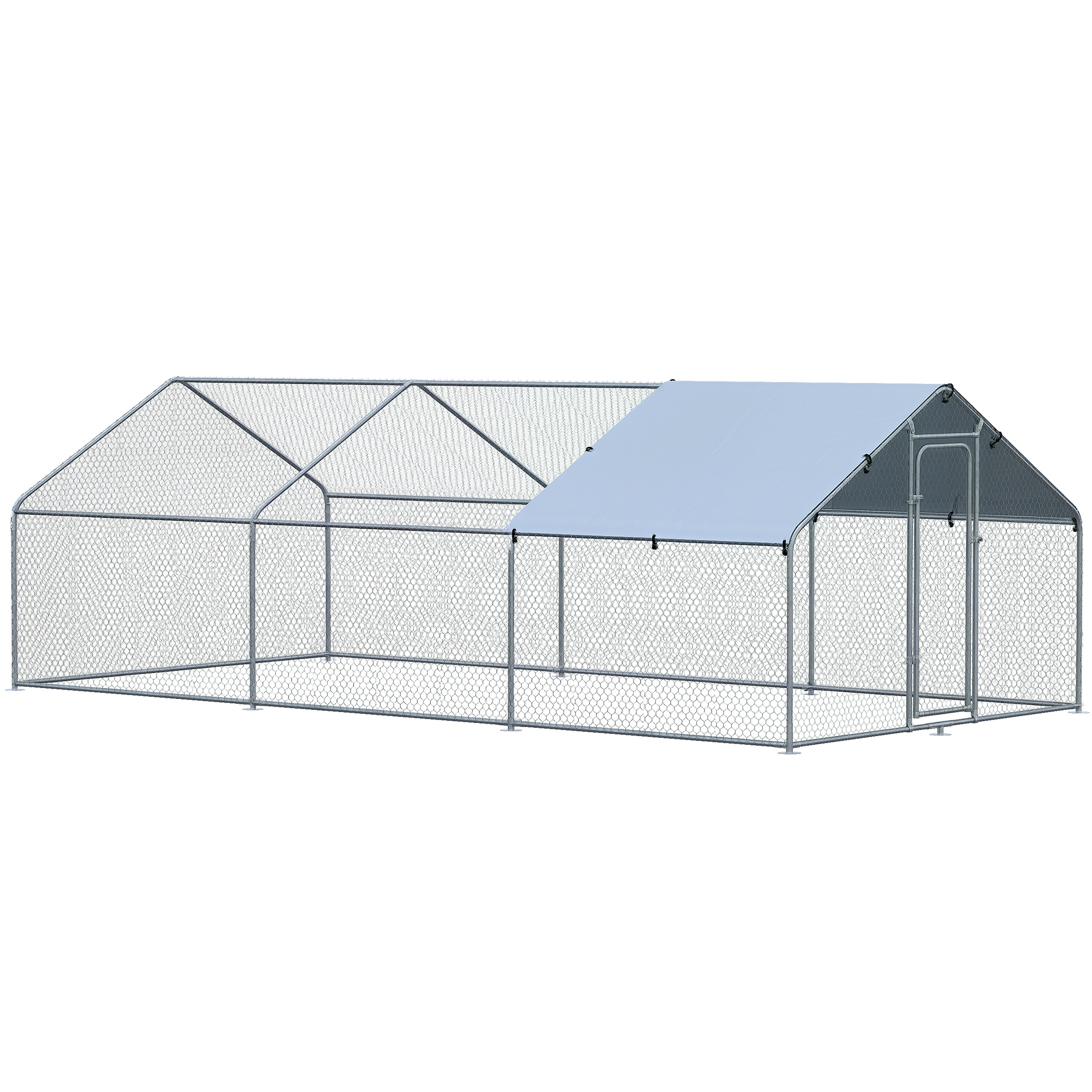 PET 8cm×5m 105cm/loop 云阶月地 PawHut Galvanized Large Metal Chicken Coop Cage 3 Rooms Walk-in