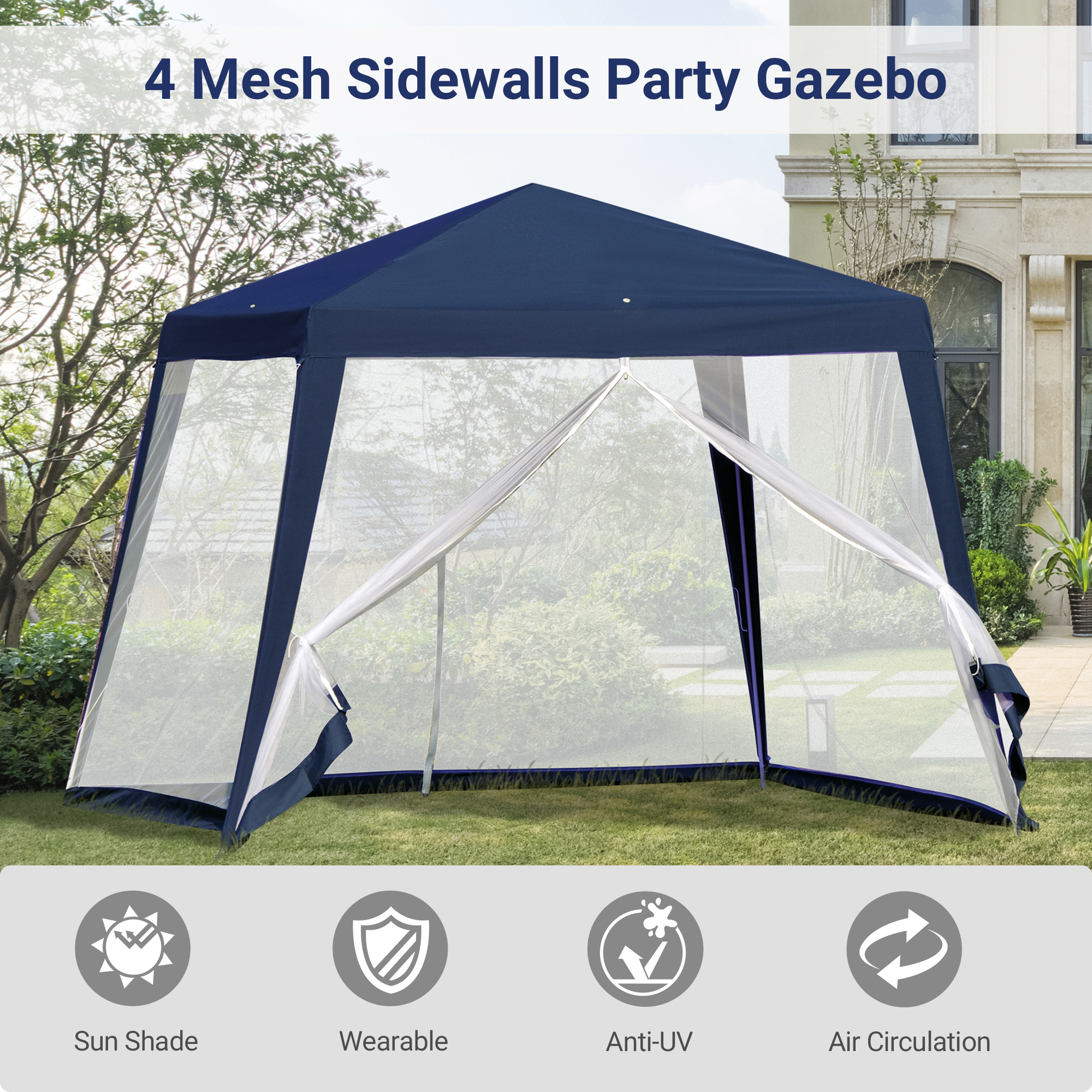 tengooo　 Outsunny 10x10ft Gazebo Tent w/ Netting Patio Canopy, Blue