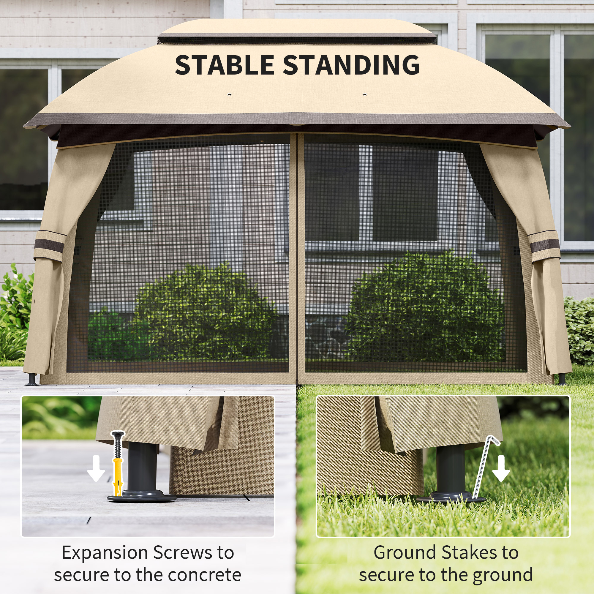 Outsunny 10x13ft Beige Covered Gazebo with Netting Side Walls and 2 Vented Roof, Patio Gazebo Canopy Shelter Outsunny 10x13ft Beige Covered Gazebo with Netting Side Walls and 2 Vented Roof, Patio Gazebo Canopy Shelter