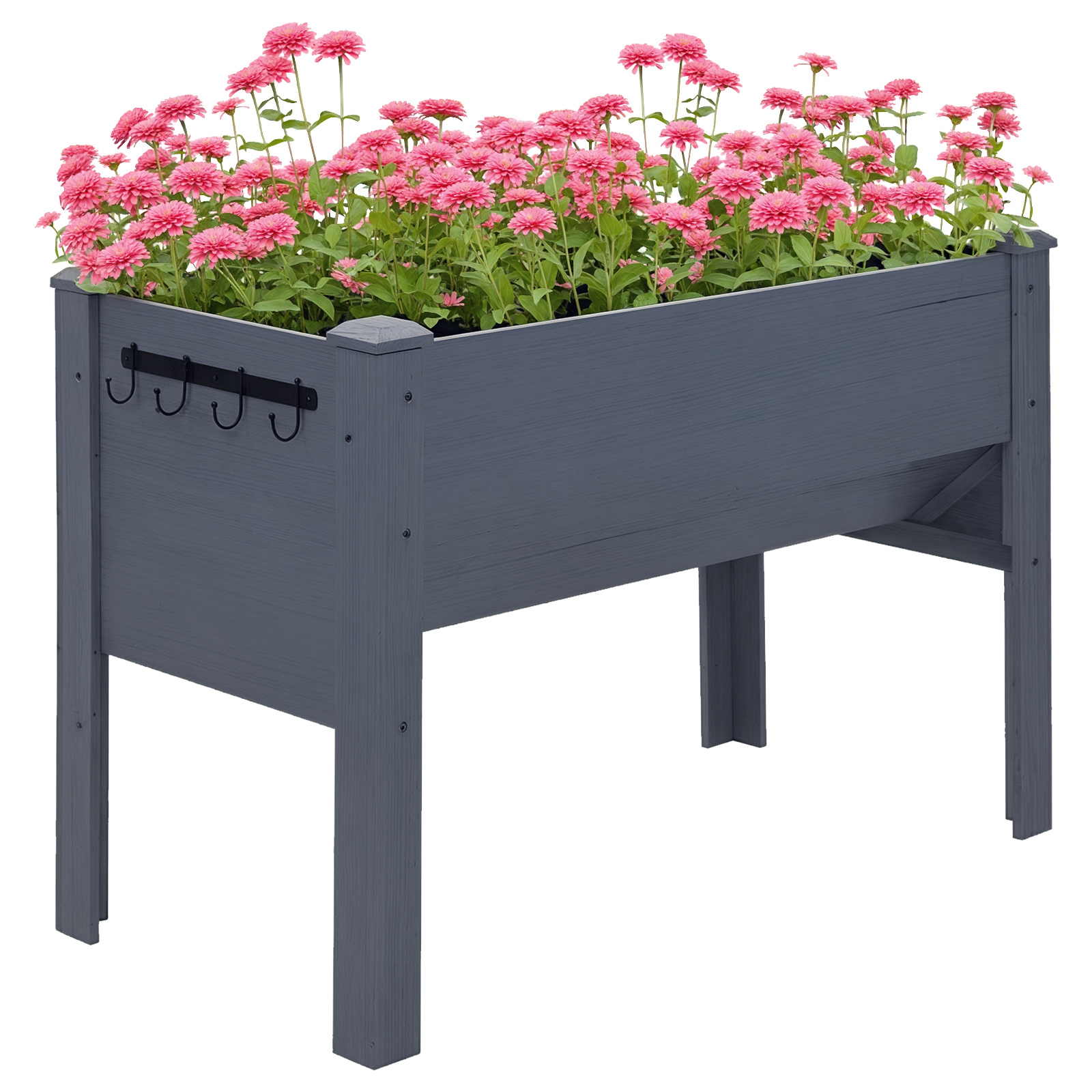 Outsunny 48" Fir Wood Raised Garden Bed with Tool Hooks, Elevated Planter Box Stand with Unique Funnel Design for Backyard, Gray