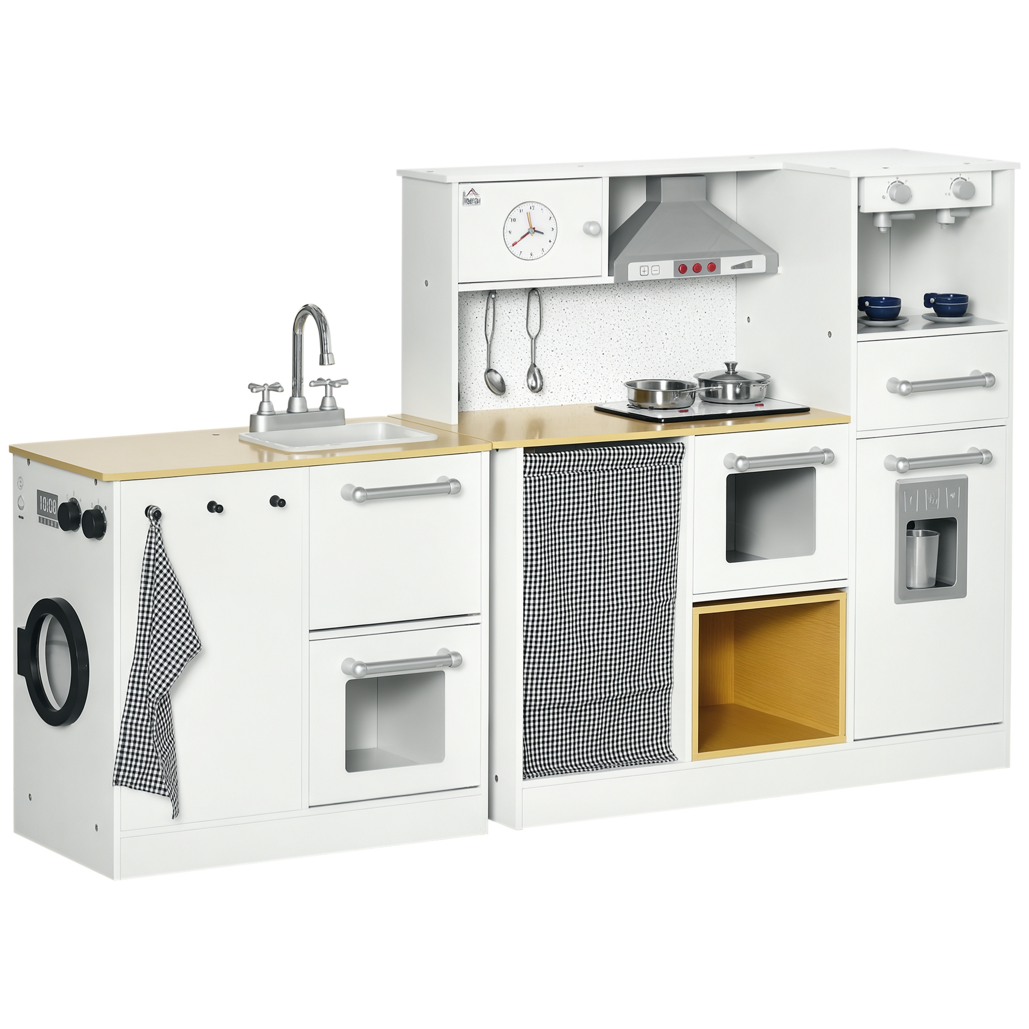 Qaba 2Pcs Kids Play Kitchen Set with Lights Sounds, Kids